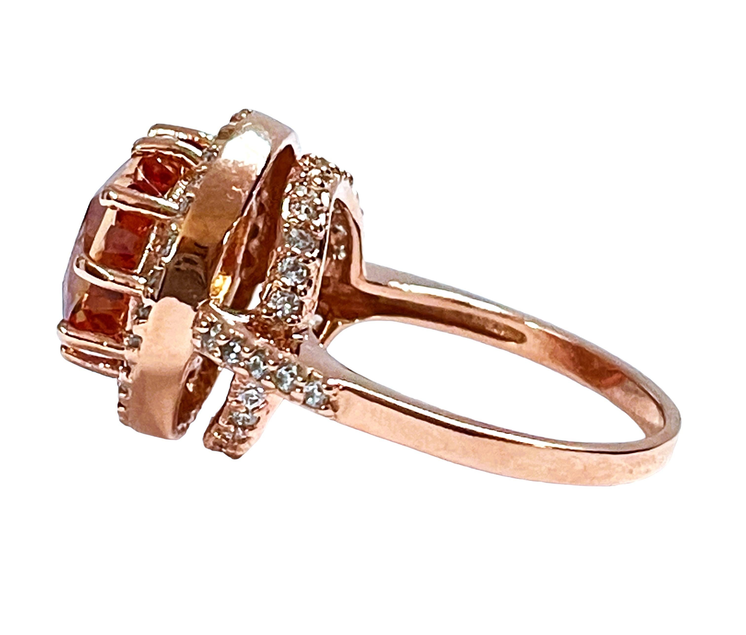 Art Deco New Nigerian If 6.1Ct Champagne Morganite & Sapphire Rgold Plated Sterling Ring