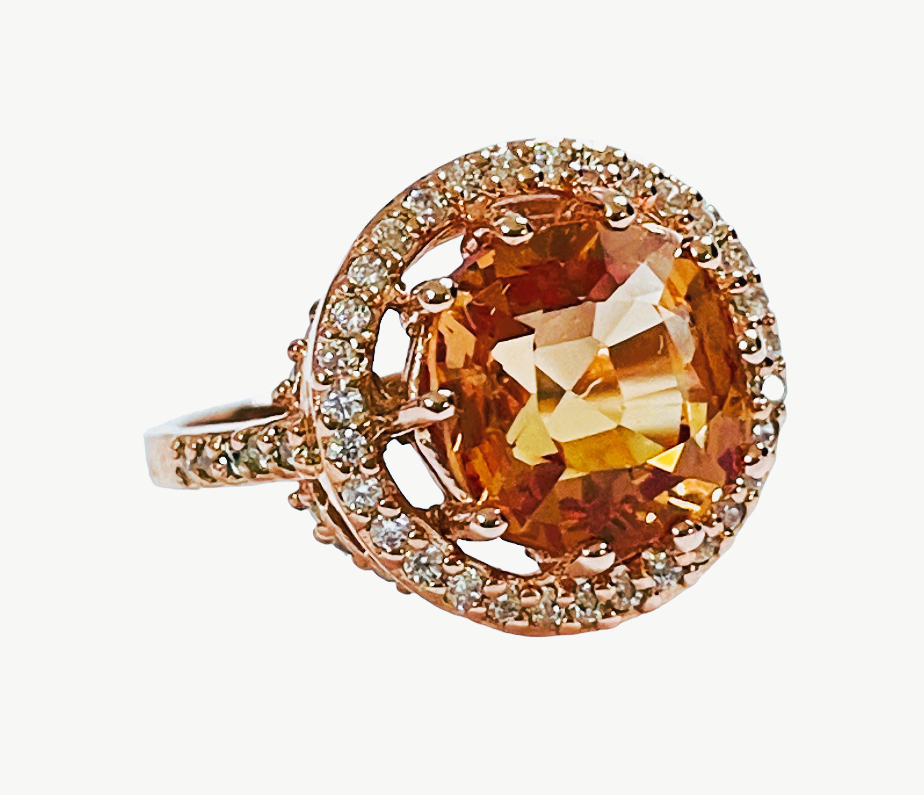Women's New Nigerian If 6.1Ct Champagne Morganite & Sapphire Rgold Plated Sterling Ring