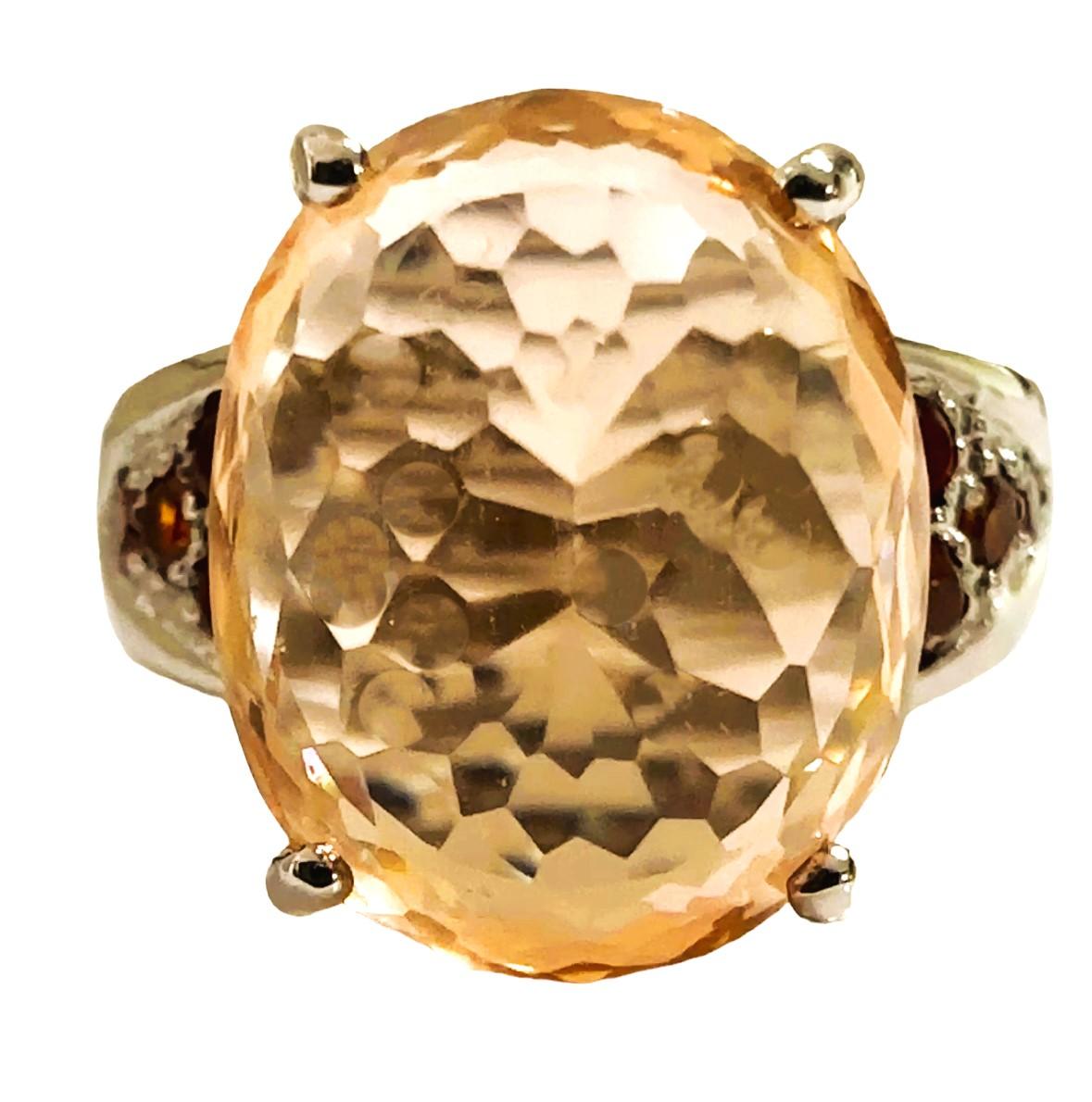Art Deco New Nigerian IF 9.20 Ct Peach Orange Morganite & Orange Sapphire Sterling Ring For Sale