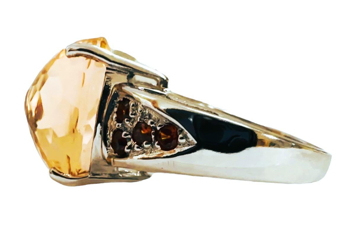Oval Cut New Nigerian IF 9.20 Ct Peach Orange Morganite & Orange Sapphire Sterling Ring For Sale
