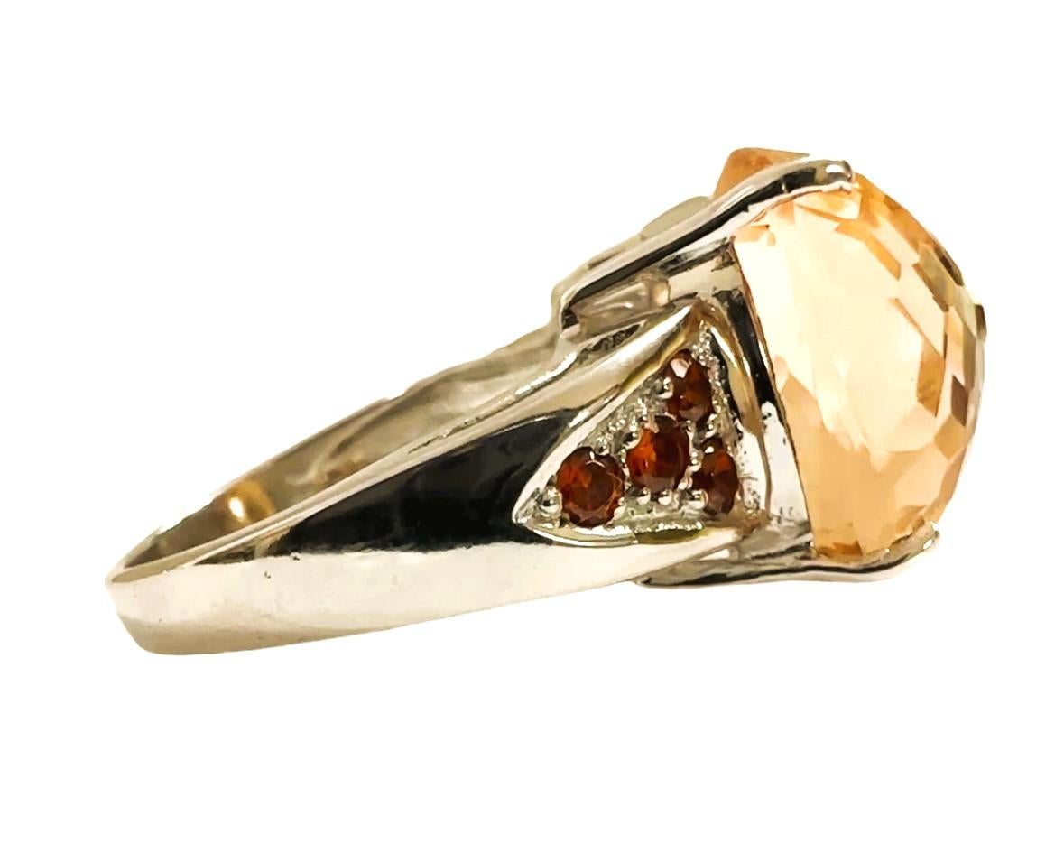 Women's New Nigerian IF 9.20 Ct Peach Orange Morganite & Orange Sapphire Sterling Ring For Sale