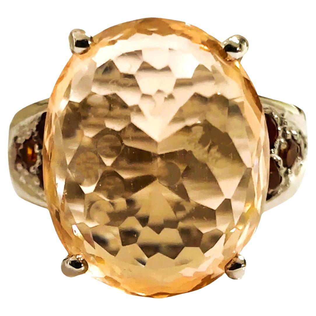 New Nigerian IF 9.20 Ct Peach Orange Morganite & Orange Sapphire Sterling Ring For Sale