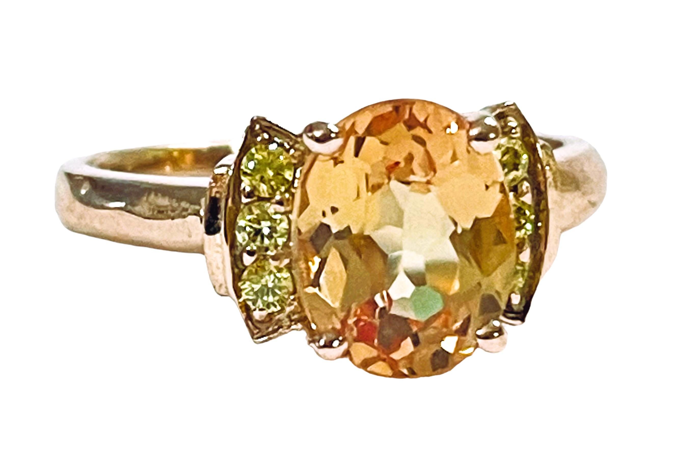New Nigerian If Champagne Morganite & Yellow Sapphire Rgold Plated Sterling Ring 2