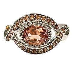 New Nigerian If Peach Orange 2.1 Carat Morganite & Champagne Sapp Sterling Ring