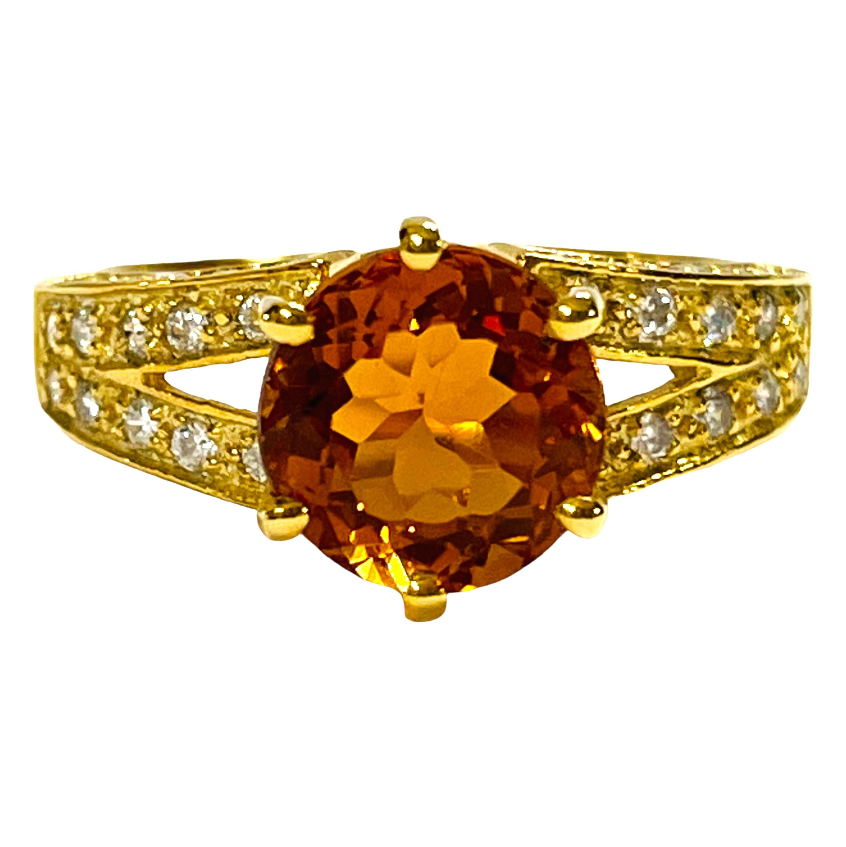 The main stone was mined in Africa and is just exquisite. It is a beautiful round cut and is 3.10 Ct   The main stone is 8 x 8 mm and it looks beautiful in this yellow gold setting. Very beautiful  indeed.  Sure to get noticed.  The weight in Grams