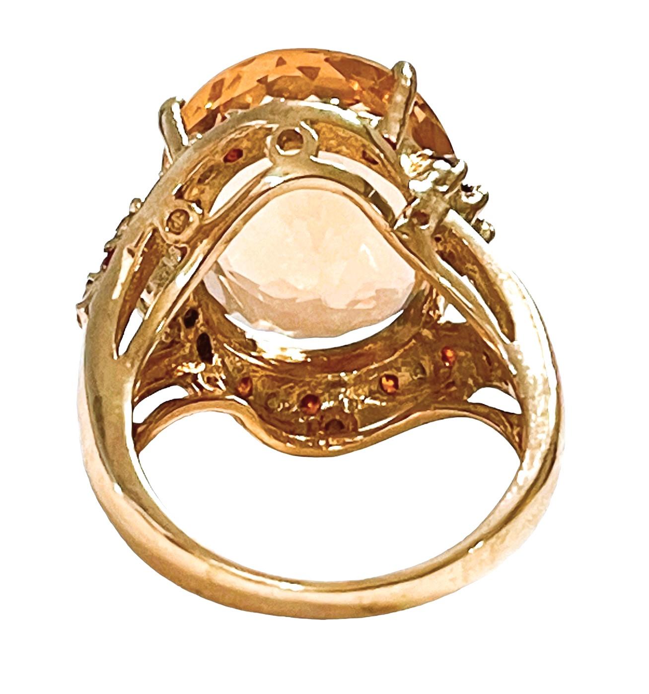 New Nigerian Peach Orange 12.76ct Morganite Rgold Plated Sterling Ring In New Condition In Eagan, MN