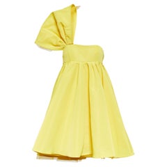 New Nina Ricci Asymmetric Flared One-Shoulder Mini Yellow Dress FR 40