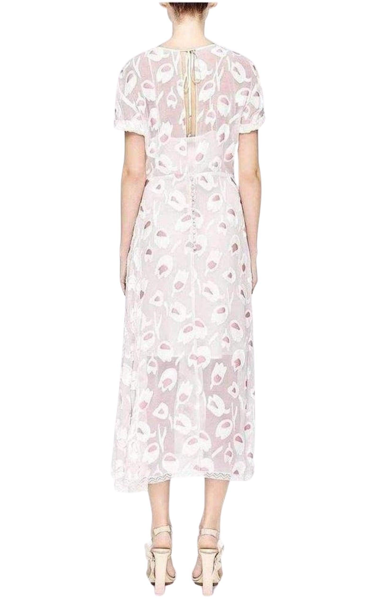 Gray NEW Nina Ricci Rose Pivoine And Natural Floral Silk Dress FR 36 For Sale