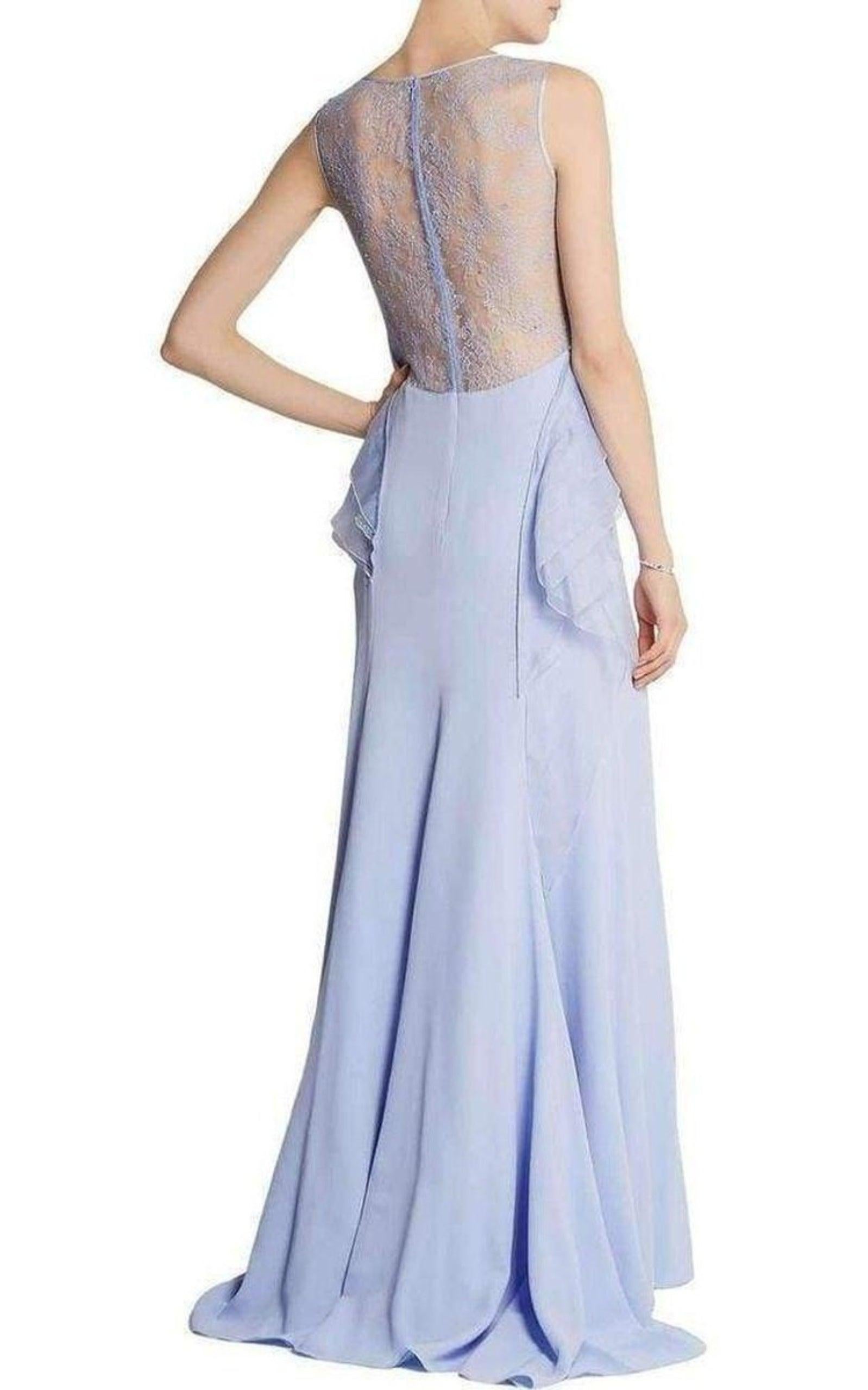 Blue NEW Nina Ricci Ruffle Silk Crêpe Gown FR 36 (US 4) For Sale