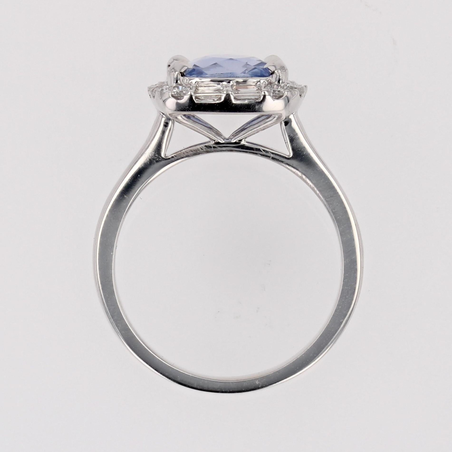 New No Heated Cushion-cut Ceylon Sapphire Diamonds 18 K White Gold Cluster Ring For Sale 12