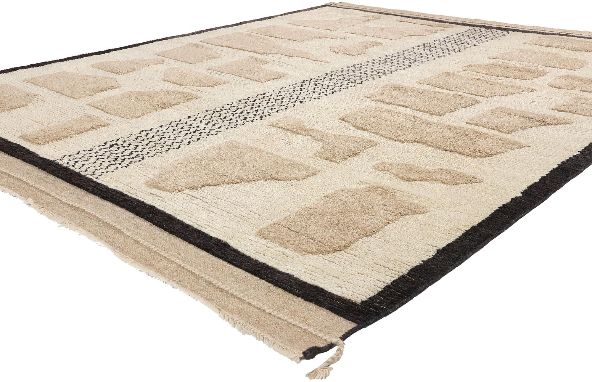 31195 New Nomadic Stones Organic Modern Moroccan Rug, 08'04 x 10'00. 
Step into the world of natural beauty with the Nomadic Stones Organic Modern Moroccan Rug. This hand-knotted masterpiece is an ode to the earthy tones and textures found in the