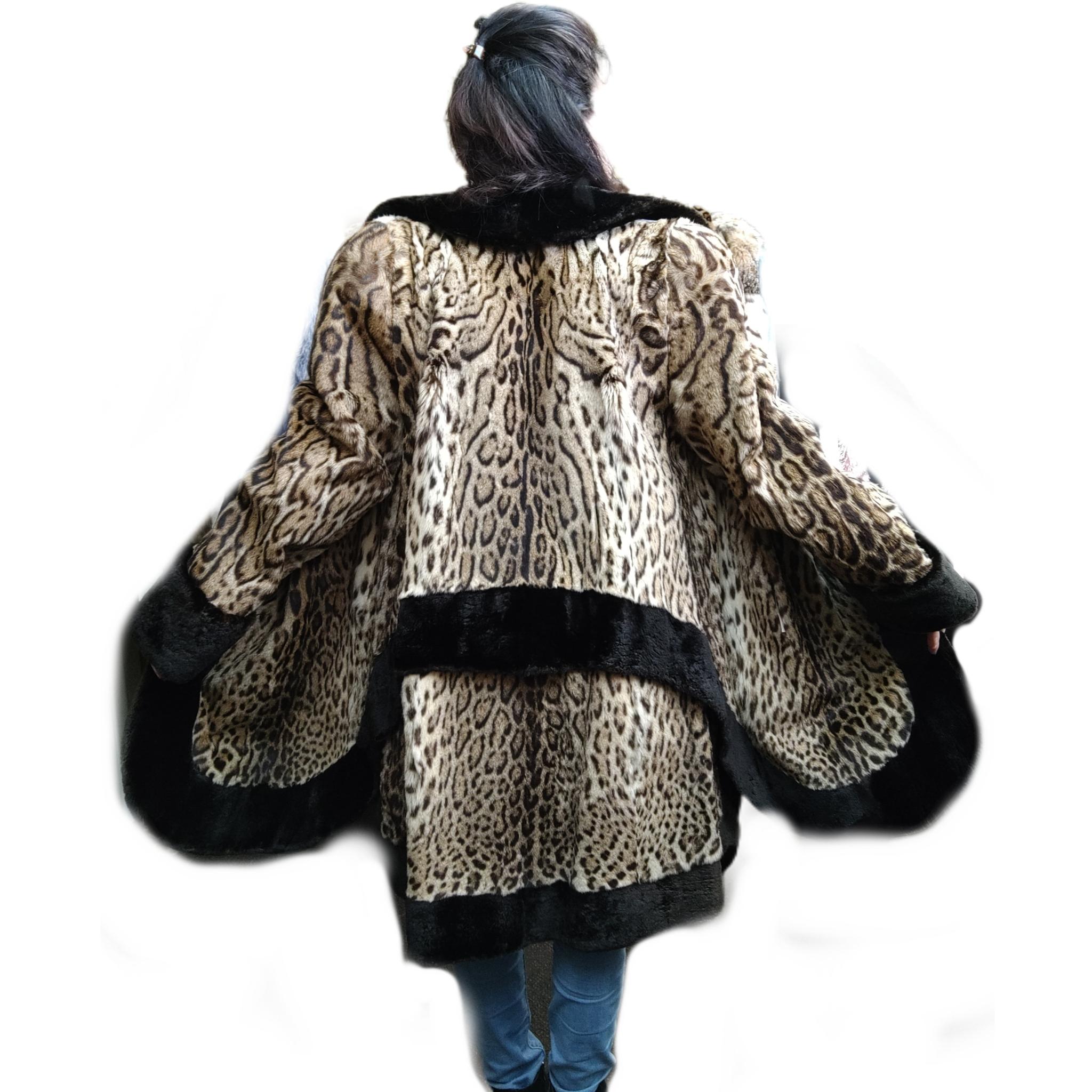 Women's New ocelot fur coat size 14 For Sale