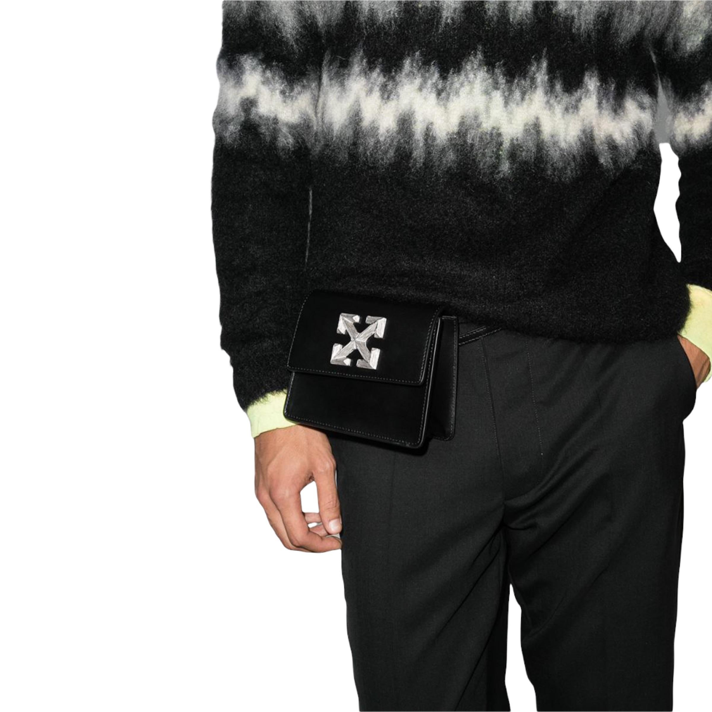 NEW Off-White Virgil Abloh Black 0.7 Jitney Arrow Logo Leather Crossbody Bag For Sale 8