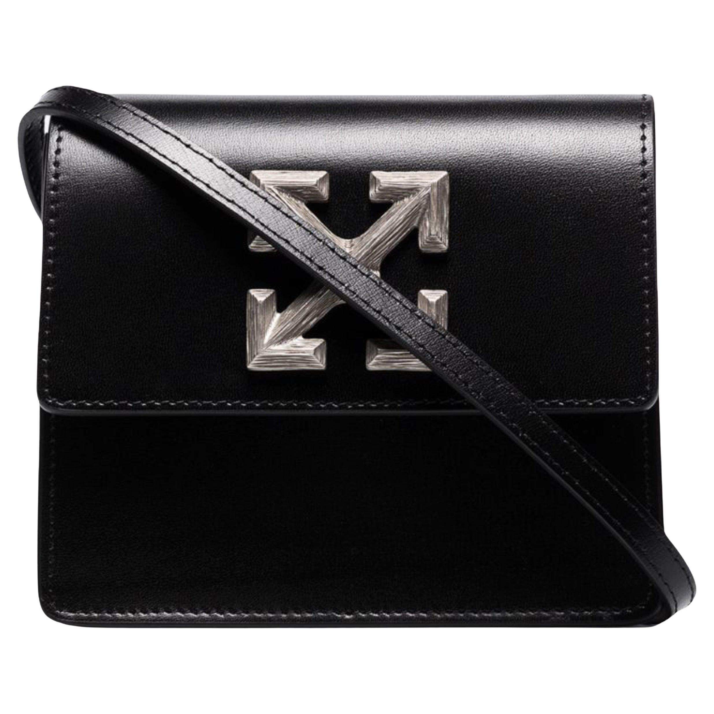 NEW Off-White Virgil Abloh Black 0.7 Jitney Arrow Logo Leather Crossbody Bag  For Sale at 1stDibs