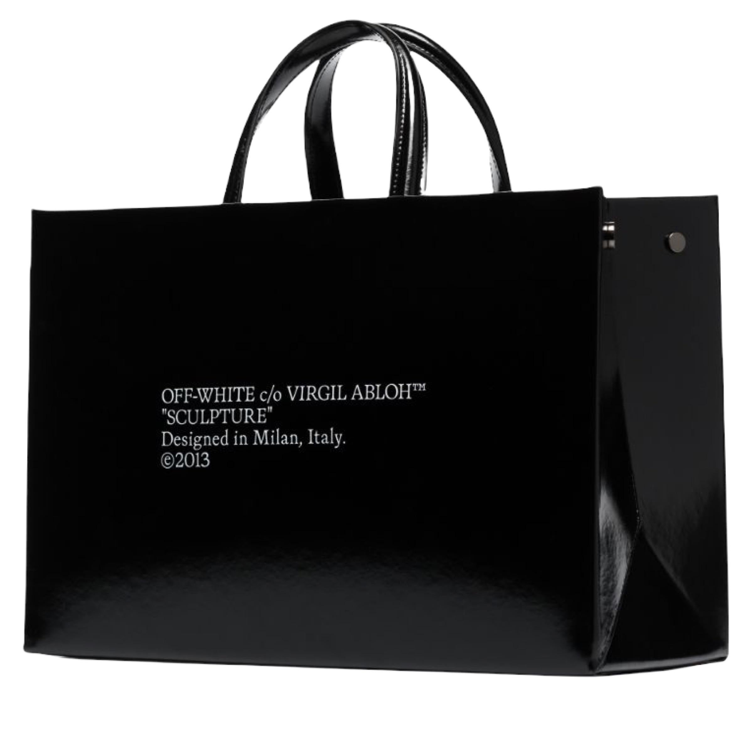 NEU Off-White Virgil Abloh Schwarz Box Medium Trademark Logo Leder Umhängetasche im Angebot 2