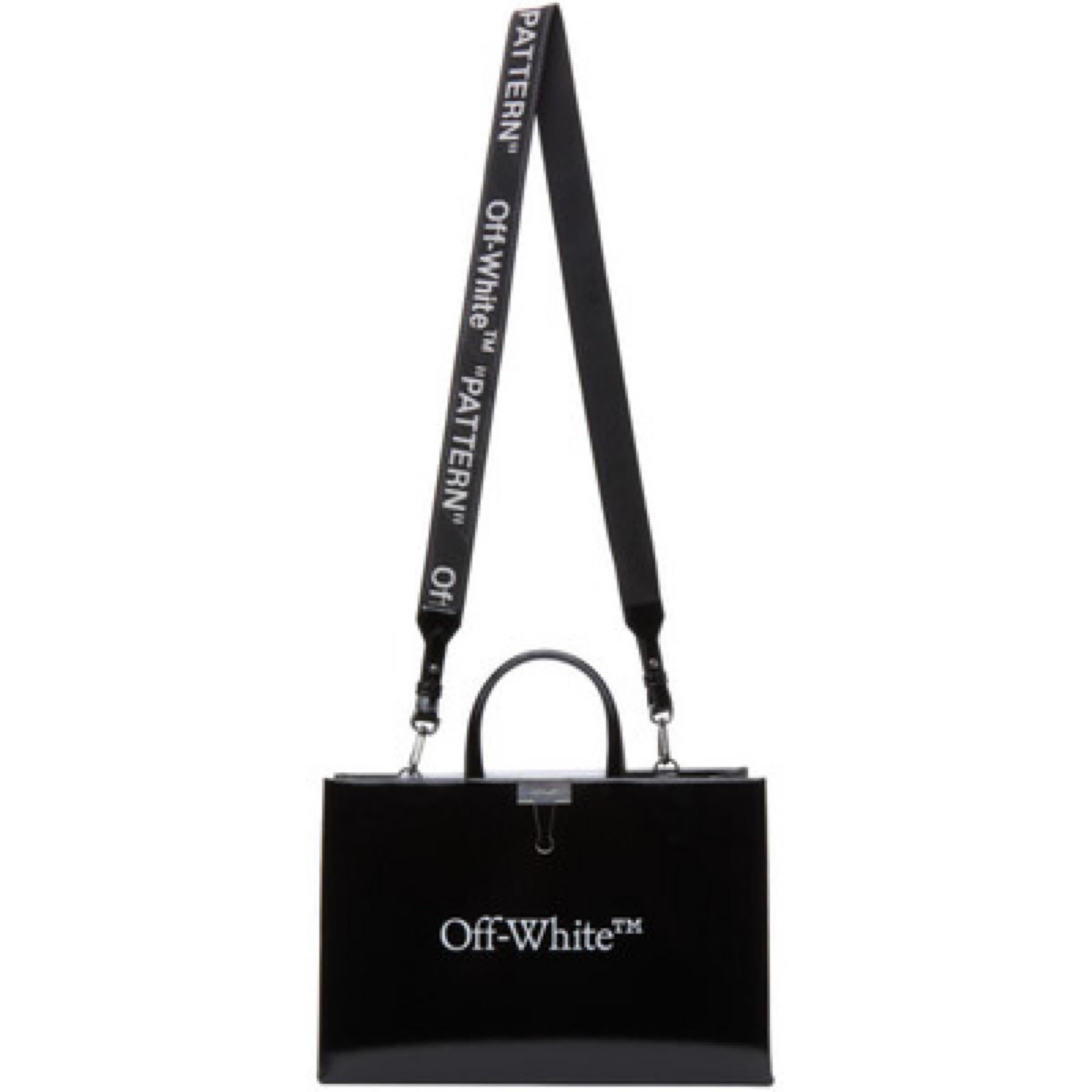 NEU Off-White Virgil Abloh Schwarz Box Medium Trademark Logo Leder Umhängetasche im Angebot 3