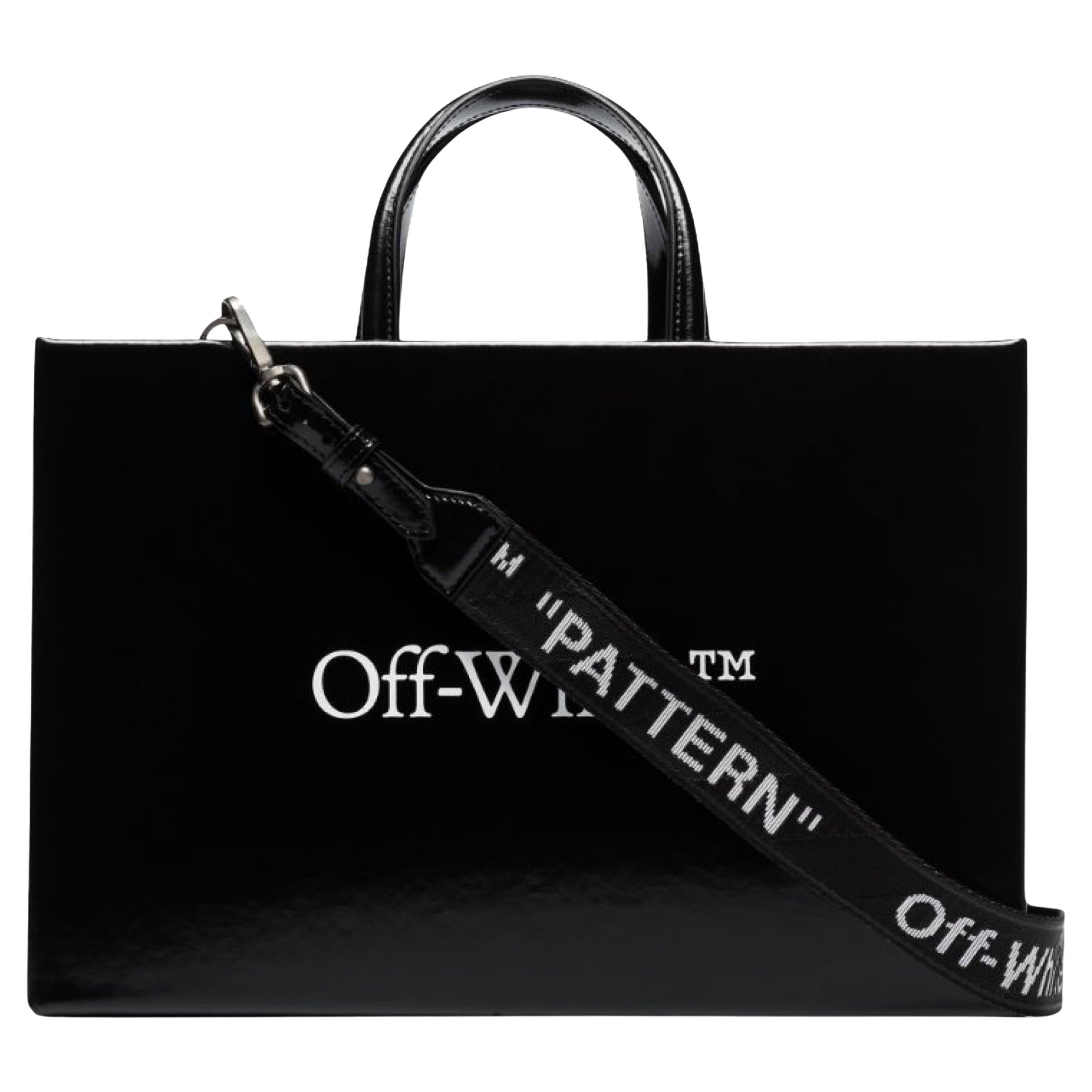 NEW Off-White Virgil Abloh Black Box Medium Trademark Logo Leather Crossbody Bag For Sale