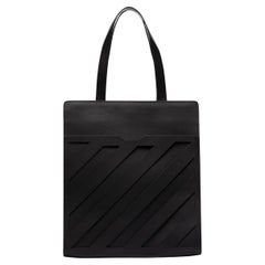 NEW Off-White Virgil Abloh Black Diagonal Stripes Leather Tote Shoulder Bag