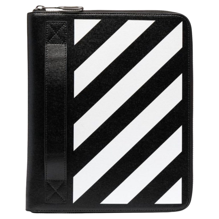 NEW Off-White Virgil Abloh Black Diagonal Stripes Leather Zip Around ...