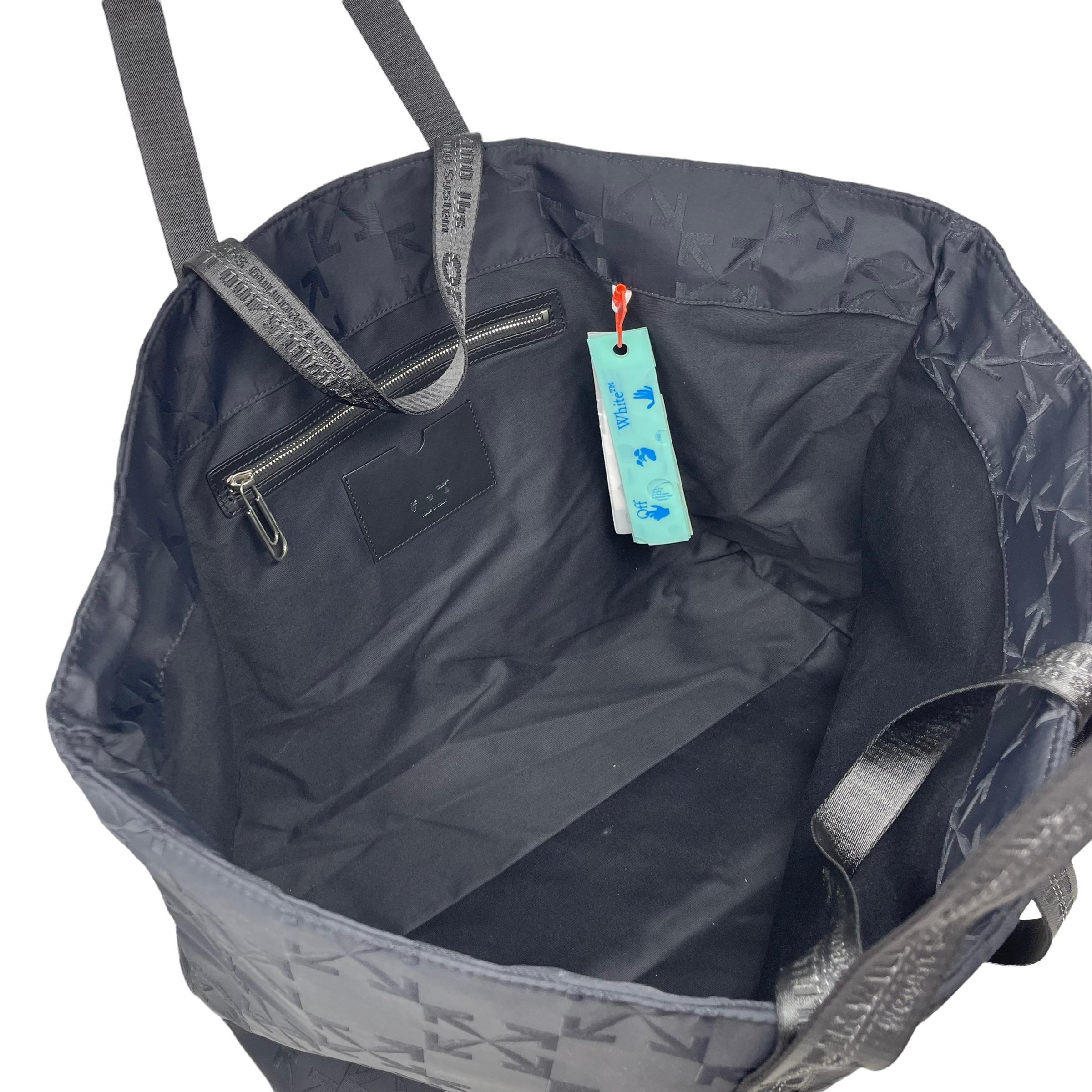 NEU Off-White Virgil Abloh Schwarz Monogramm besticktes Logo Nylon Tote Bag im Angebot 7