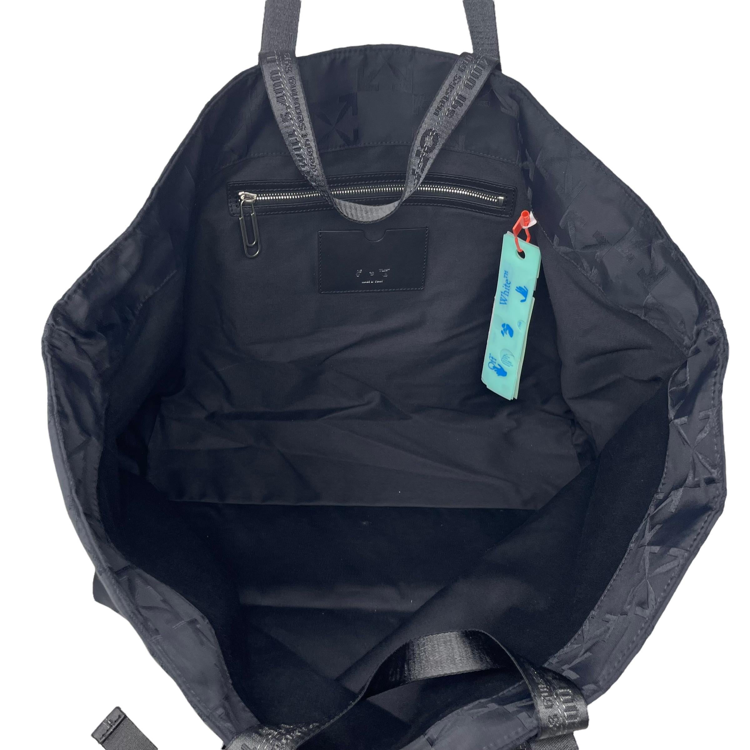 NEU Off-White Virgil Abloh Schwarz Monogramm besticktes Logo Nylon Tote Bag im Angebot 8