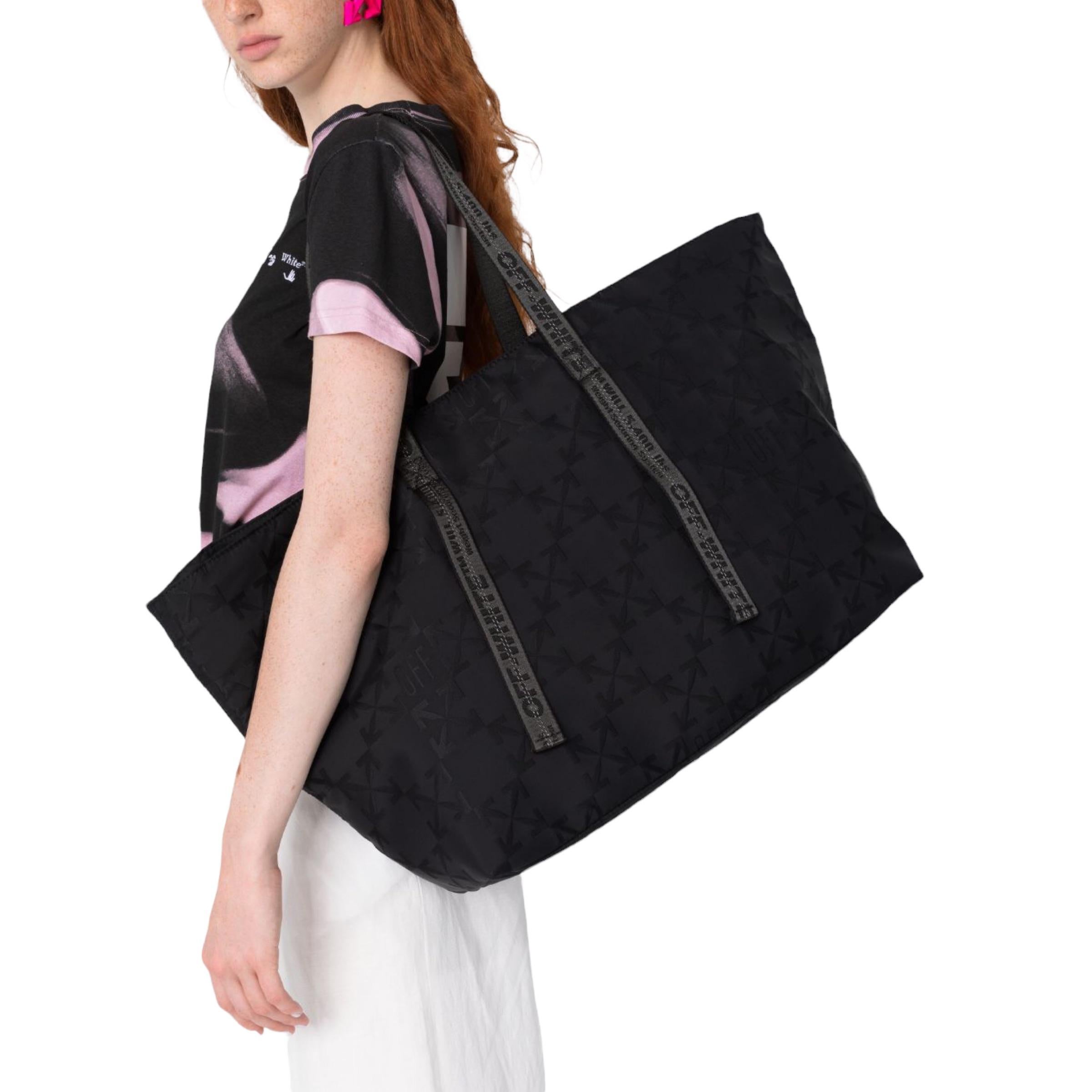 NEU Off-White Virgil Abloh Schwarz Monogramm besticktes Logo Nylon Tote Bag im Angebot 12