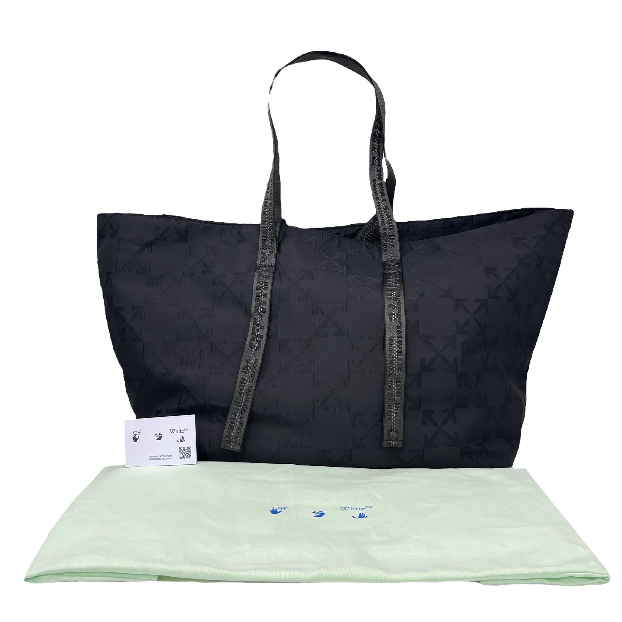NEU Off-White Virgil Abloh Schwarz Monogramm besticktes Logo Nylon Tote Bag im Angebot 13