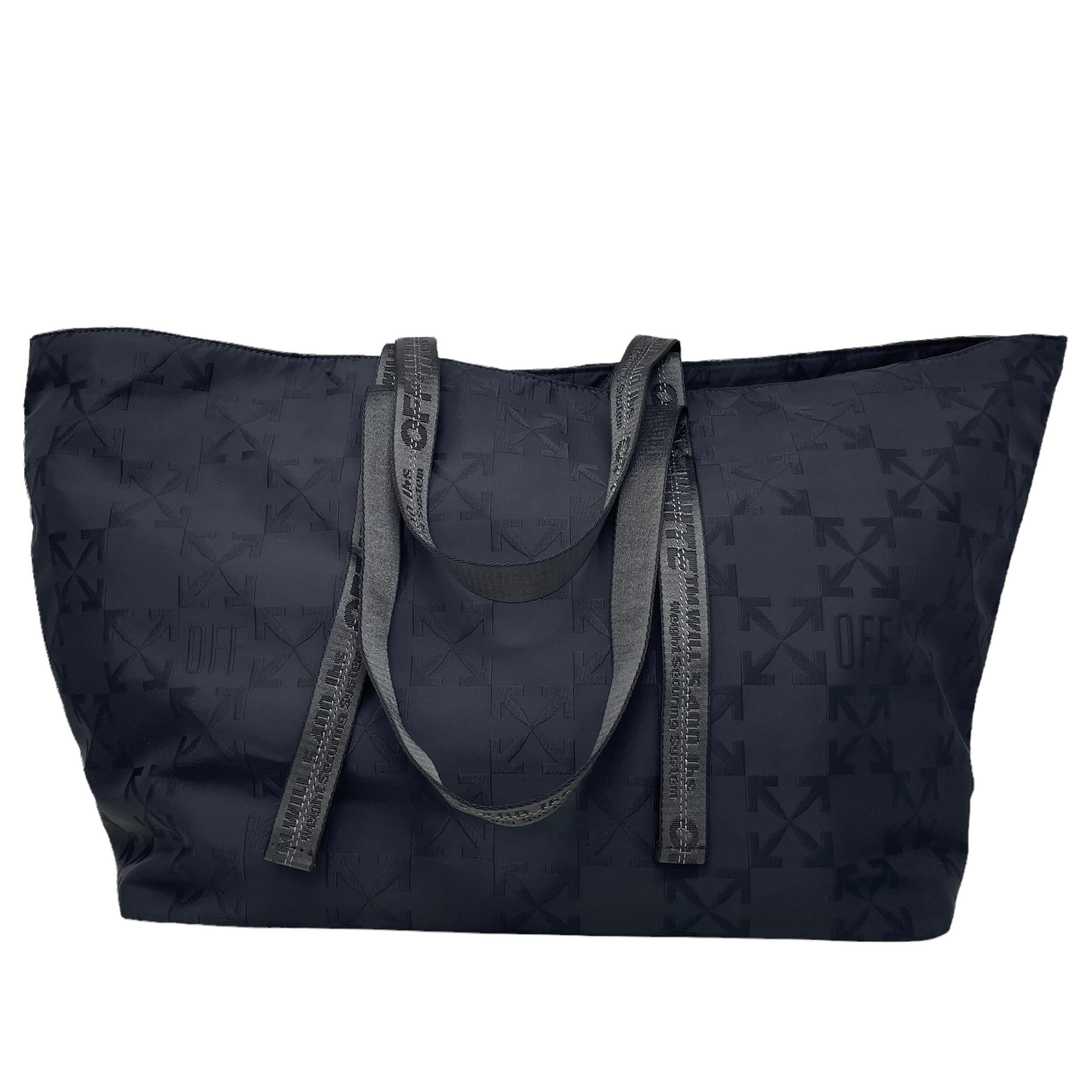 NEU Off-White Virgil Abloh Schwarz Monogramm besticktes Logo Nylon Tote Bag im Zustand „Neu“ im Angebot in San Marcos, CA
