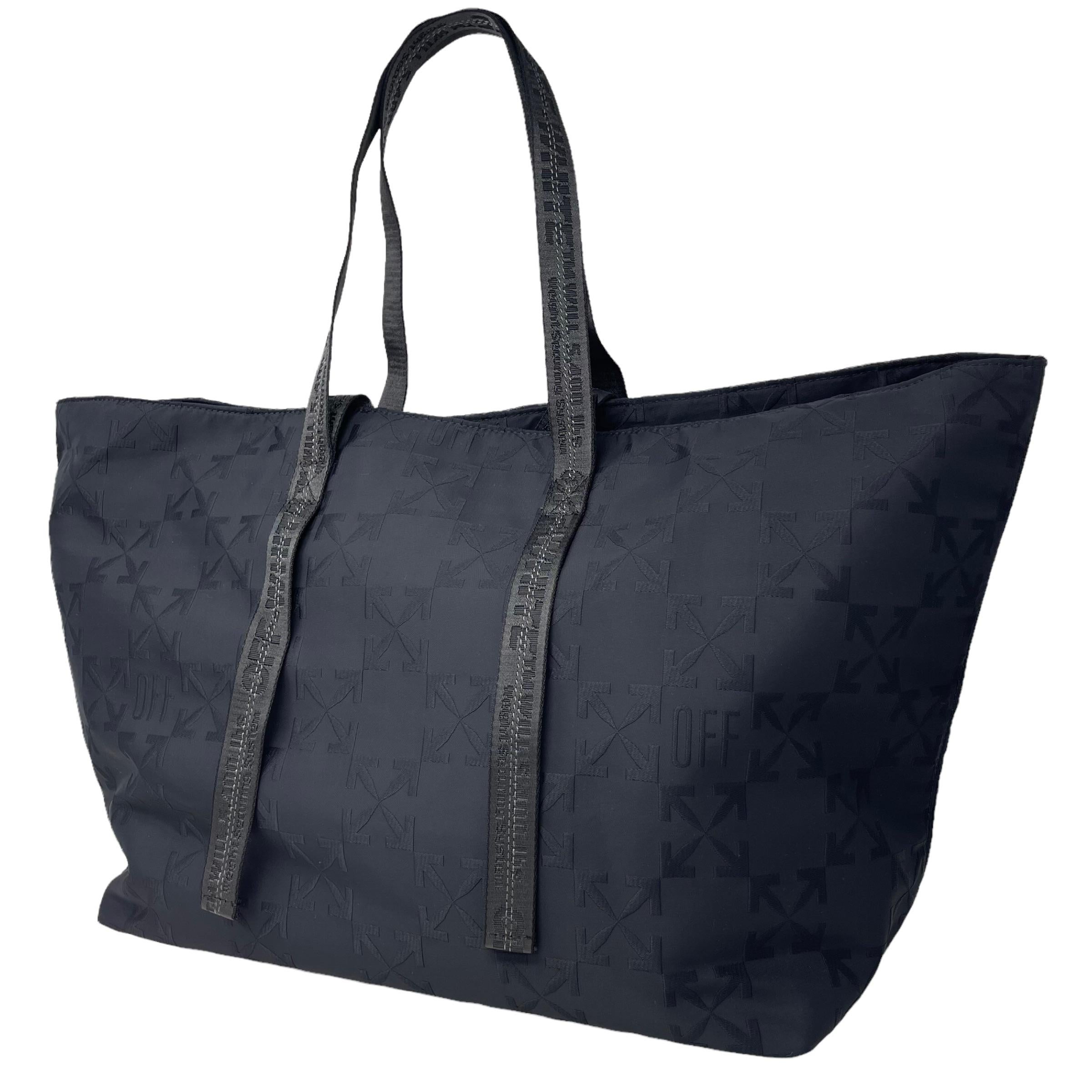 NEU Off-White Virgil Abloh Schwarz Monogramm besticktes Logo Nylon Tote Bag für Damen oder Herren im Angebot