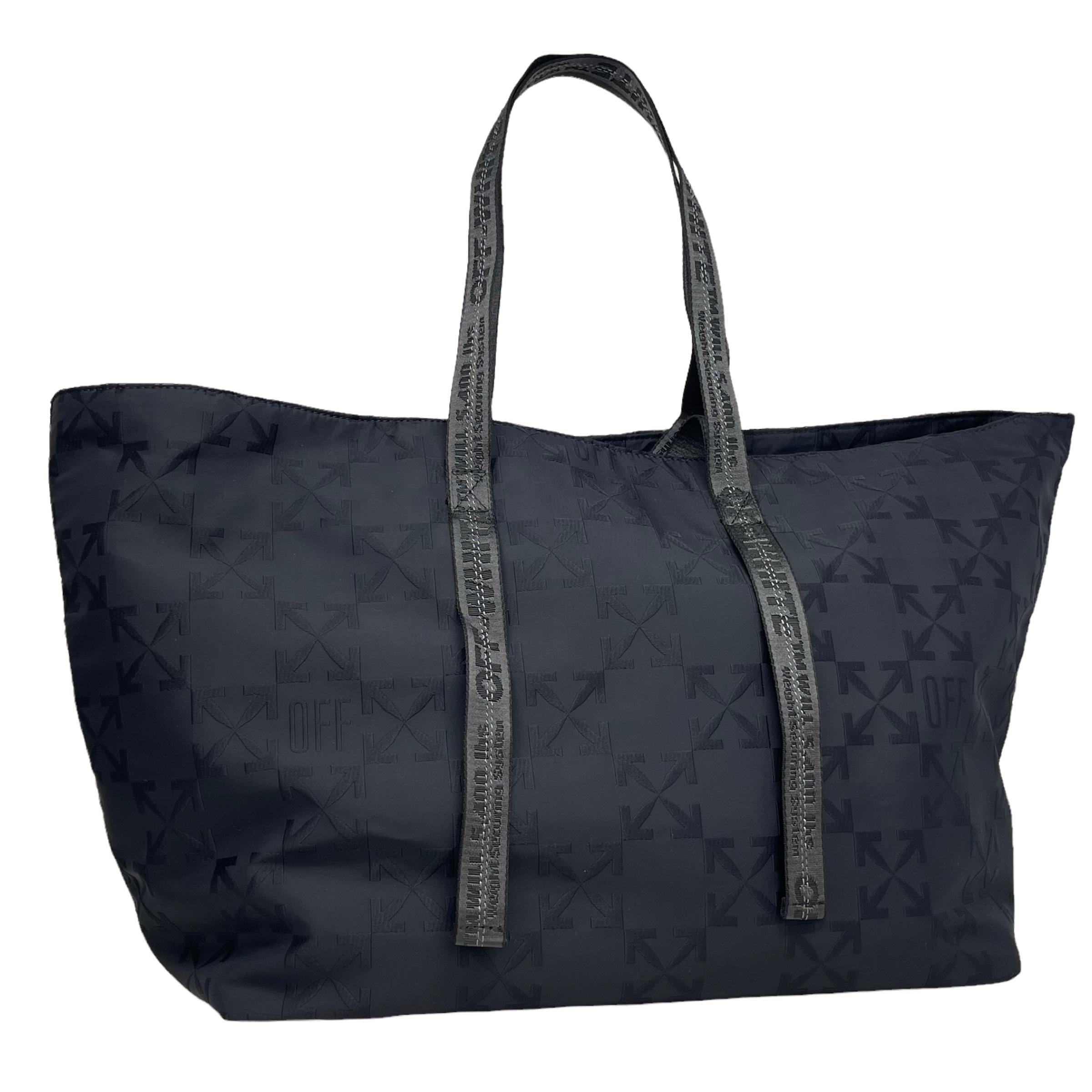 NEU Off-White Virgil Abloh Schwarz Monogramm besticktes Logo Nylon Tote Bag im Angebot 1