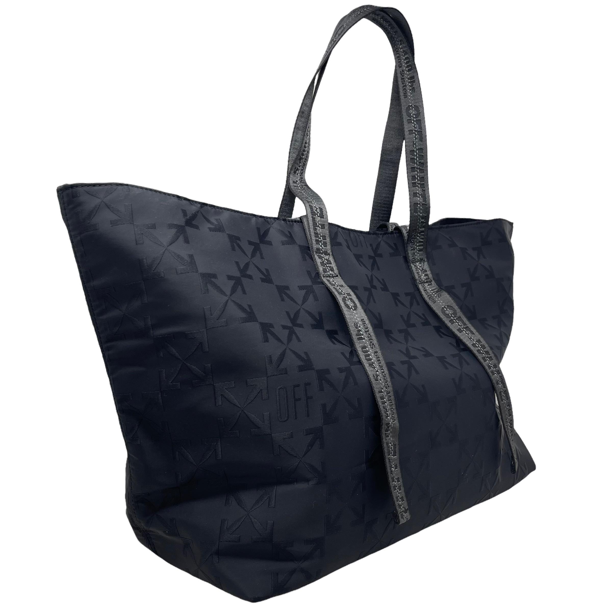 NEU Off-White Virgil Abloh Schwarz Monogramm besticktes Logo Nylon Tote Bag im Angebot 2