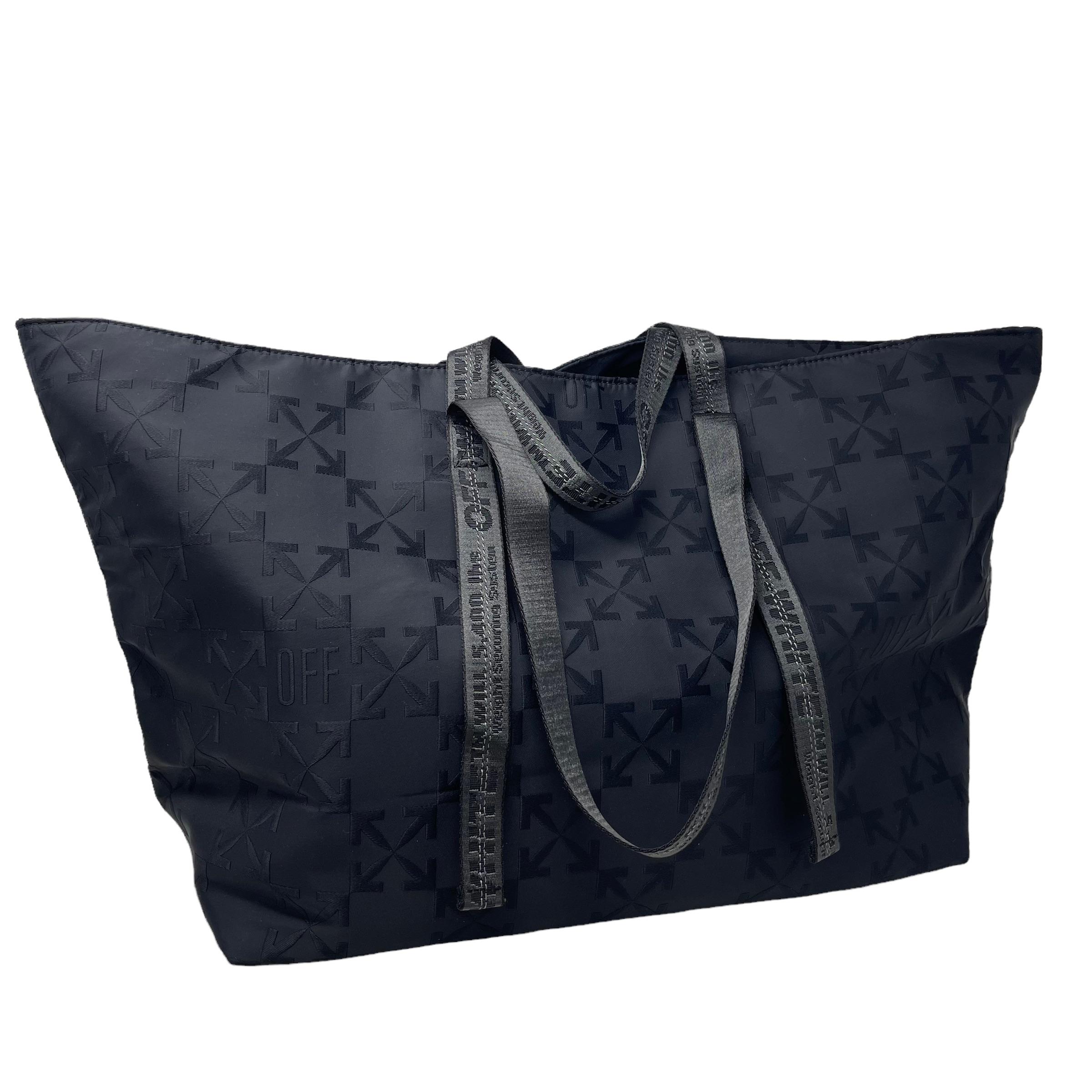 NEU Off-White Virgil Abloh Schwarz Monogramm besticktes Logo Nylon Tote Bag im Angebot 3