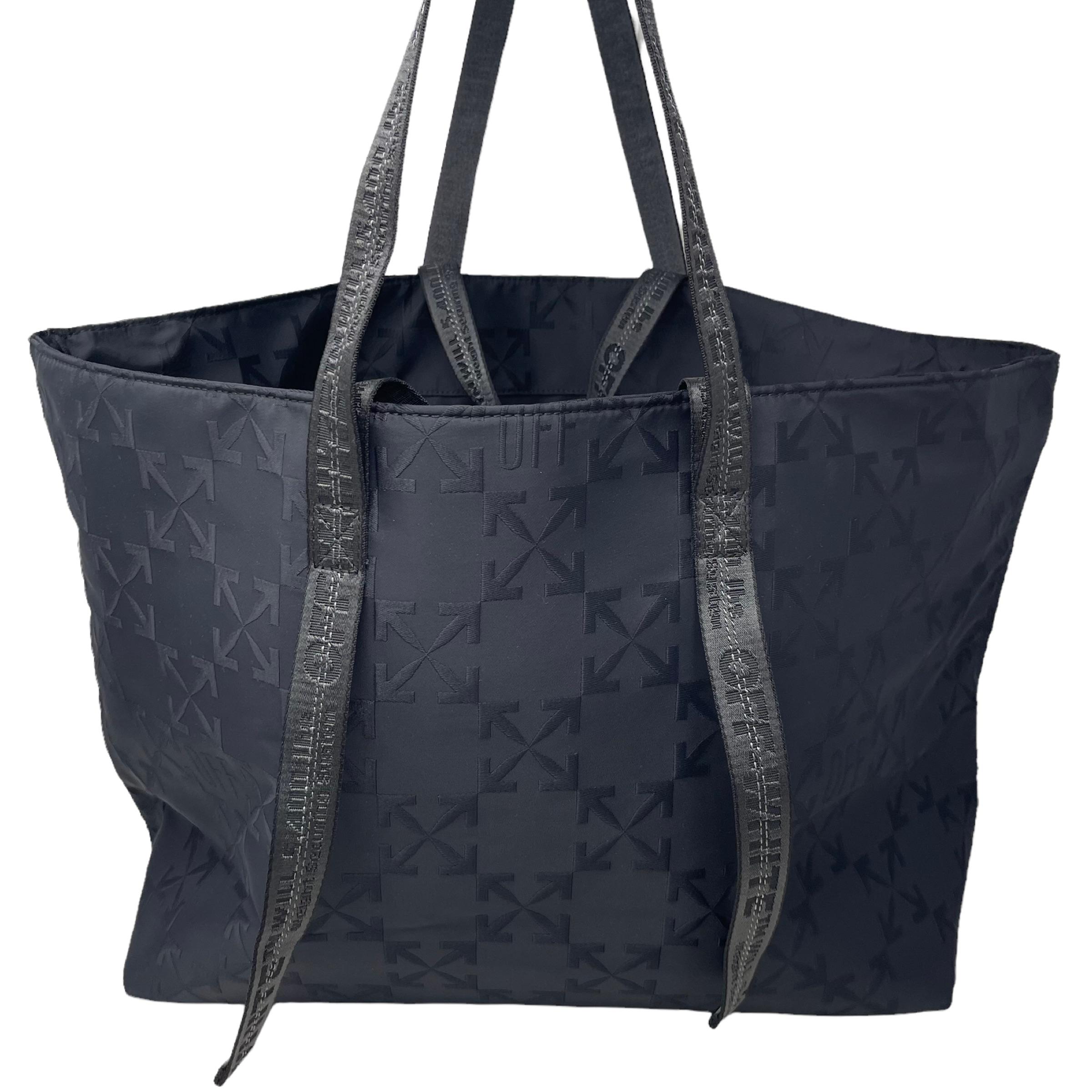 NEU Off-White Virgil Abloh Schwarz Monogramm besticktes Logo Nylon Tote Bag im Angebot 5