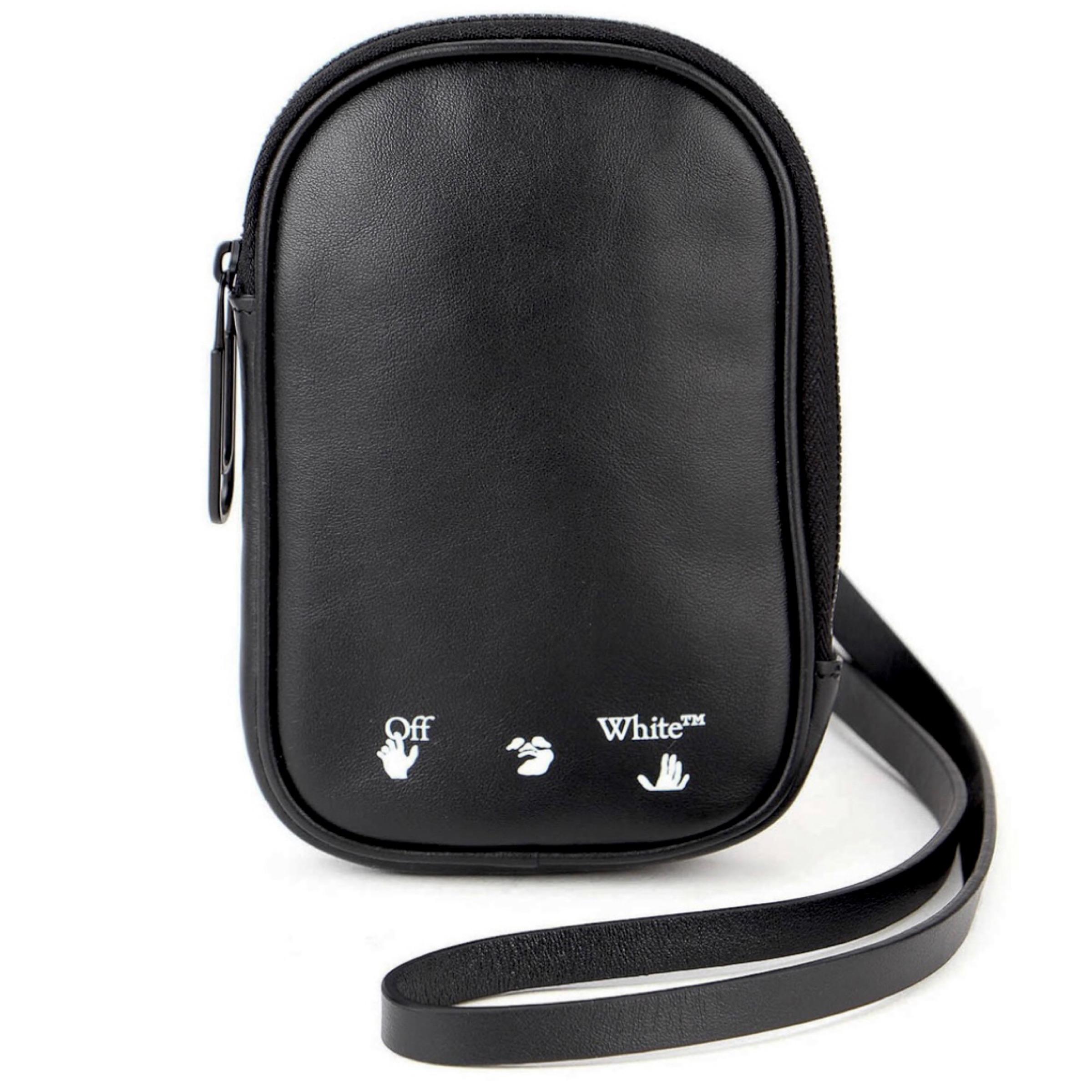 NEU Off-White Virgil Abloh Schwarz bedruckte Logo Crossbody-Tasche aus Leder mit Reißverschluss für Damen oder Herren im Angebot