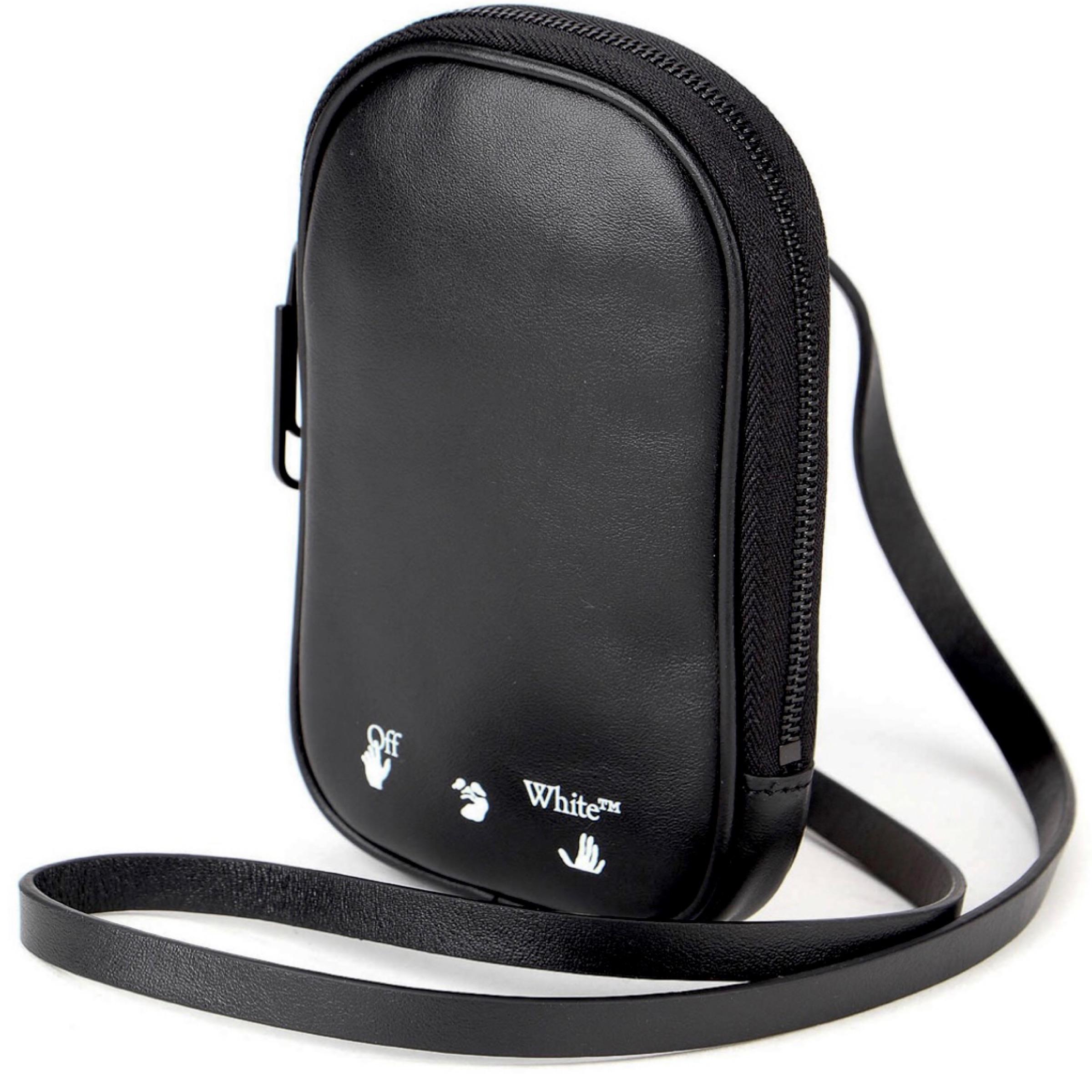 NEU Off-White Virgil Abloh Schwarz bedruckte Logo Crossbody-Tasche aus Leder mit Reißverschluss im Angebot 1