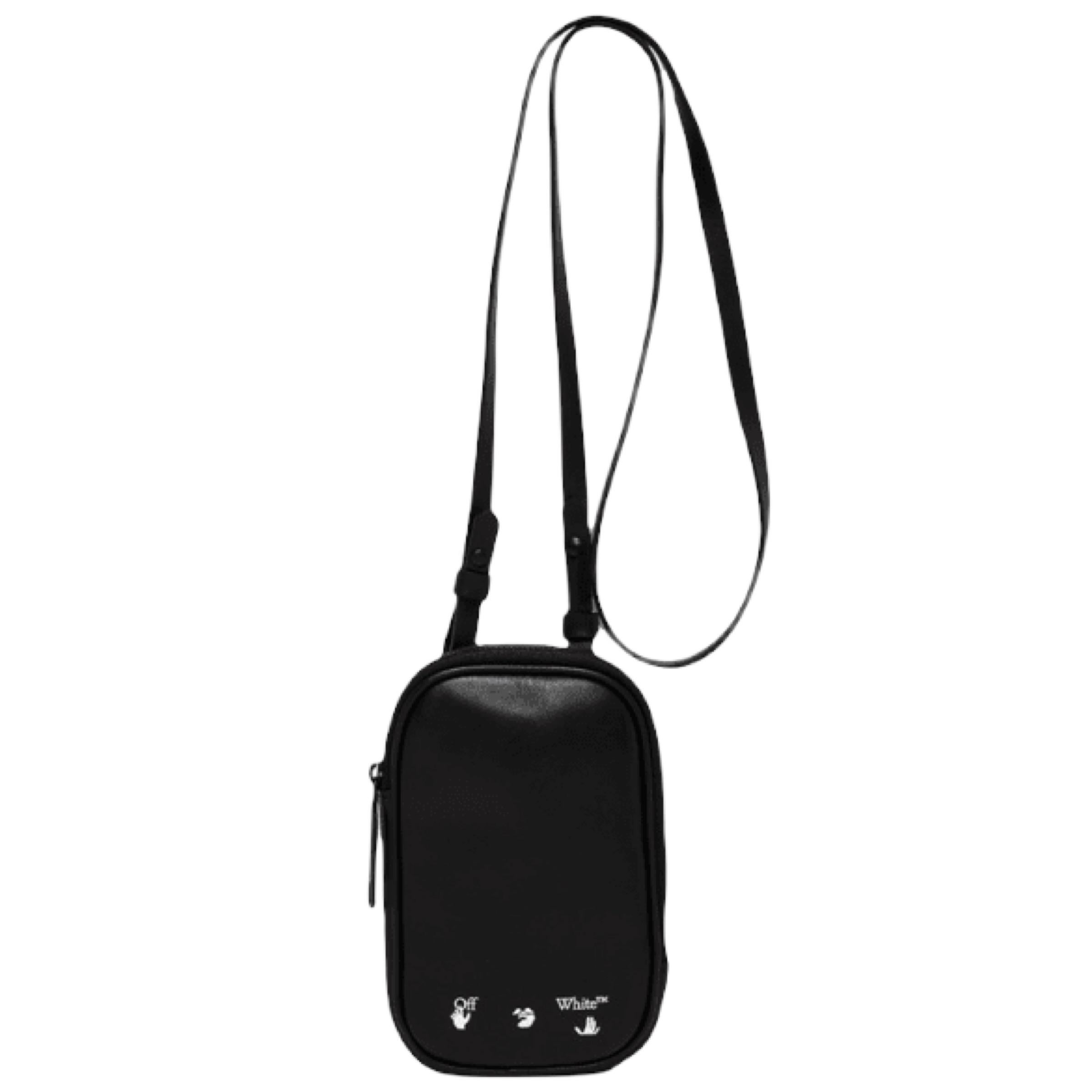 NEU Off-White Virgil Abloh Schwarz bedruckte Logo Crossbody-Tasche aus Leder mit Reißverschluss im Angebot 5