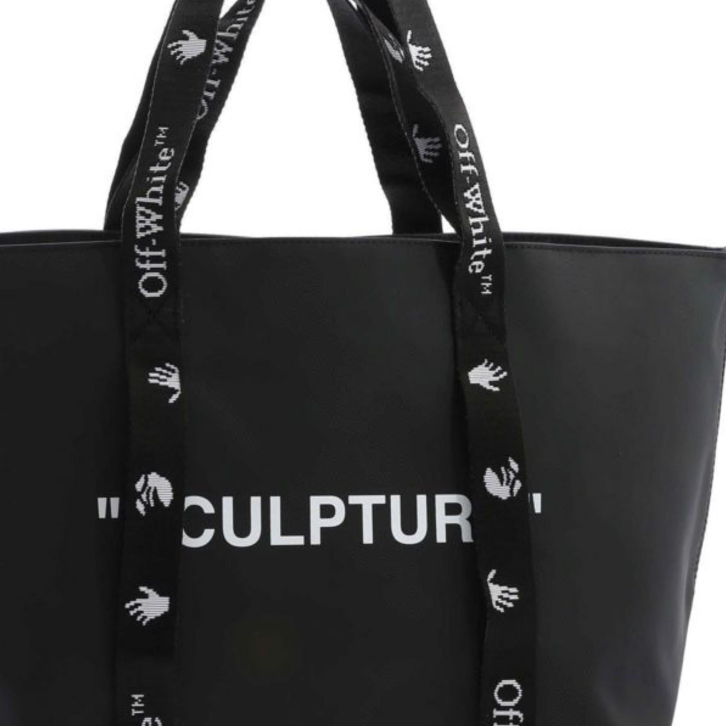 NEU Off-White Virgil Abloh Schwarze bedruckte Skulptur Pfeil Logo Tragetasche im Angebot 3