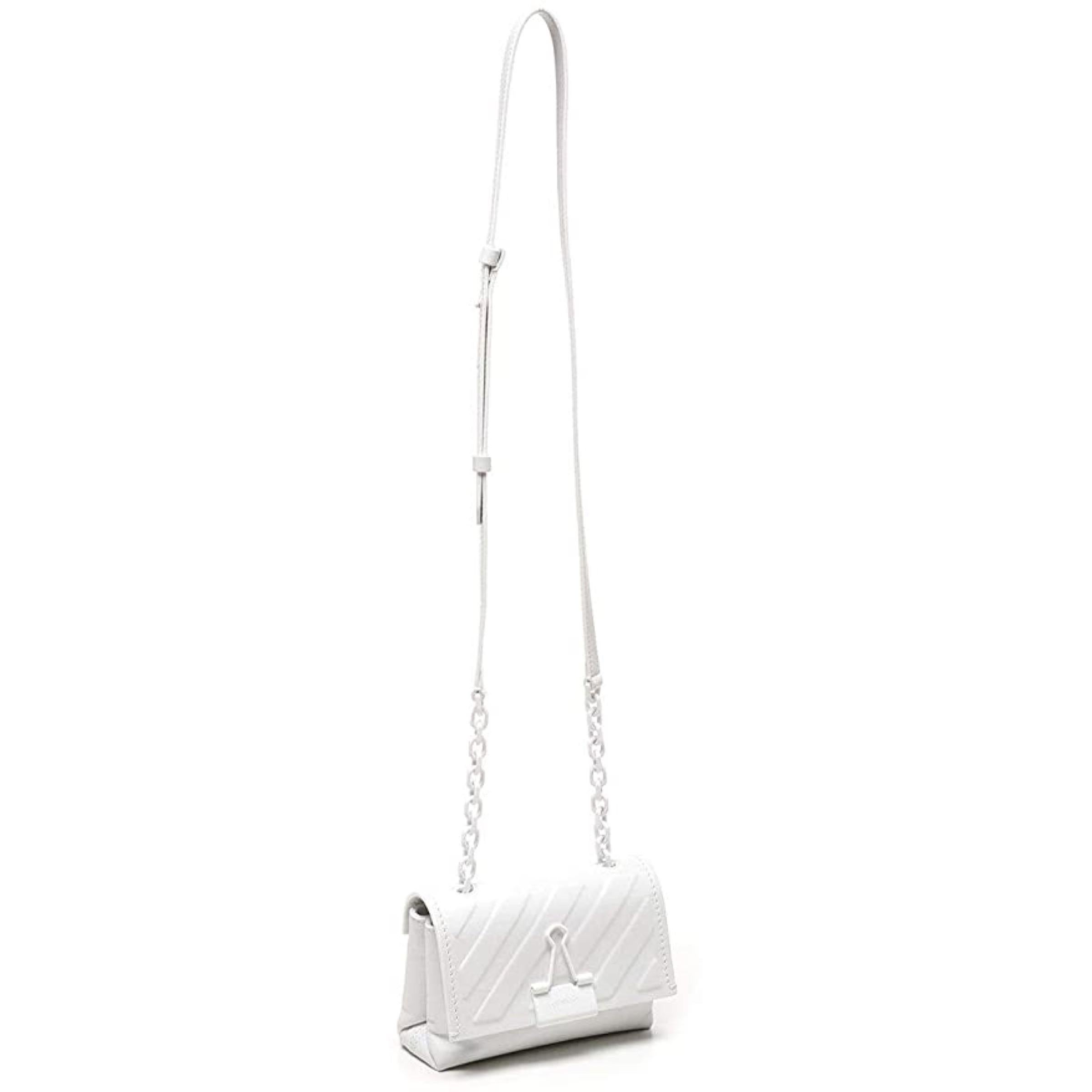 Women's NEW Off-White Virgil Abloh White Diagonal Stripe Leather Crossbody Bag