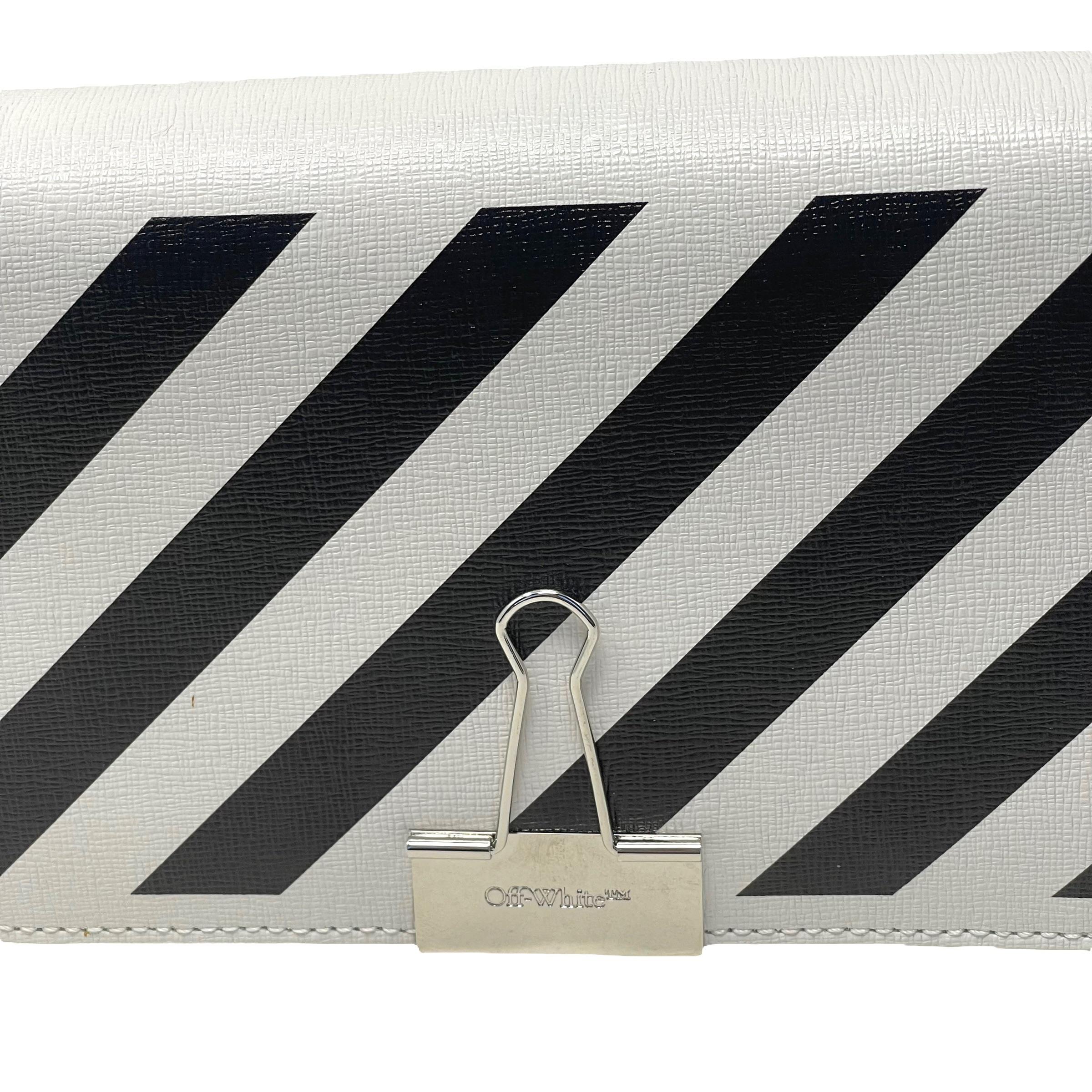 NEW Off-White Virgil Abloh White Diagonal Stripes Binder Leather Shoulder Bag For Sale 5