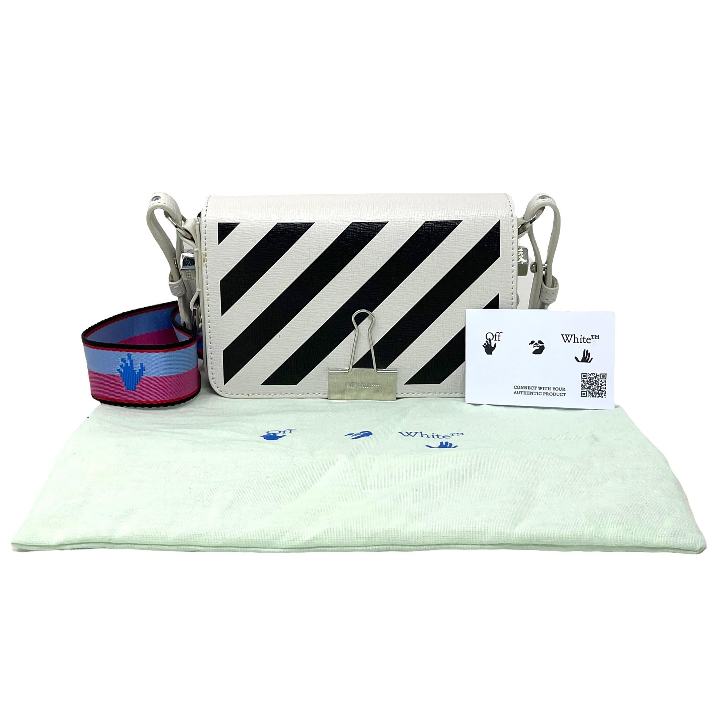 NEW Off-White Virgil Abloh White Diagonal Stripes Binder Leather Shoulder Bag For Sale 9