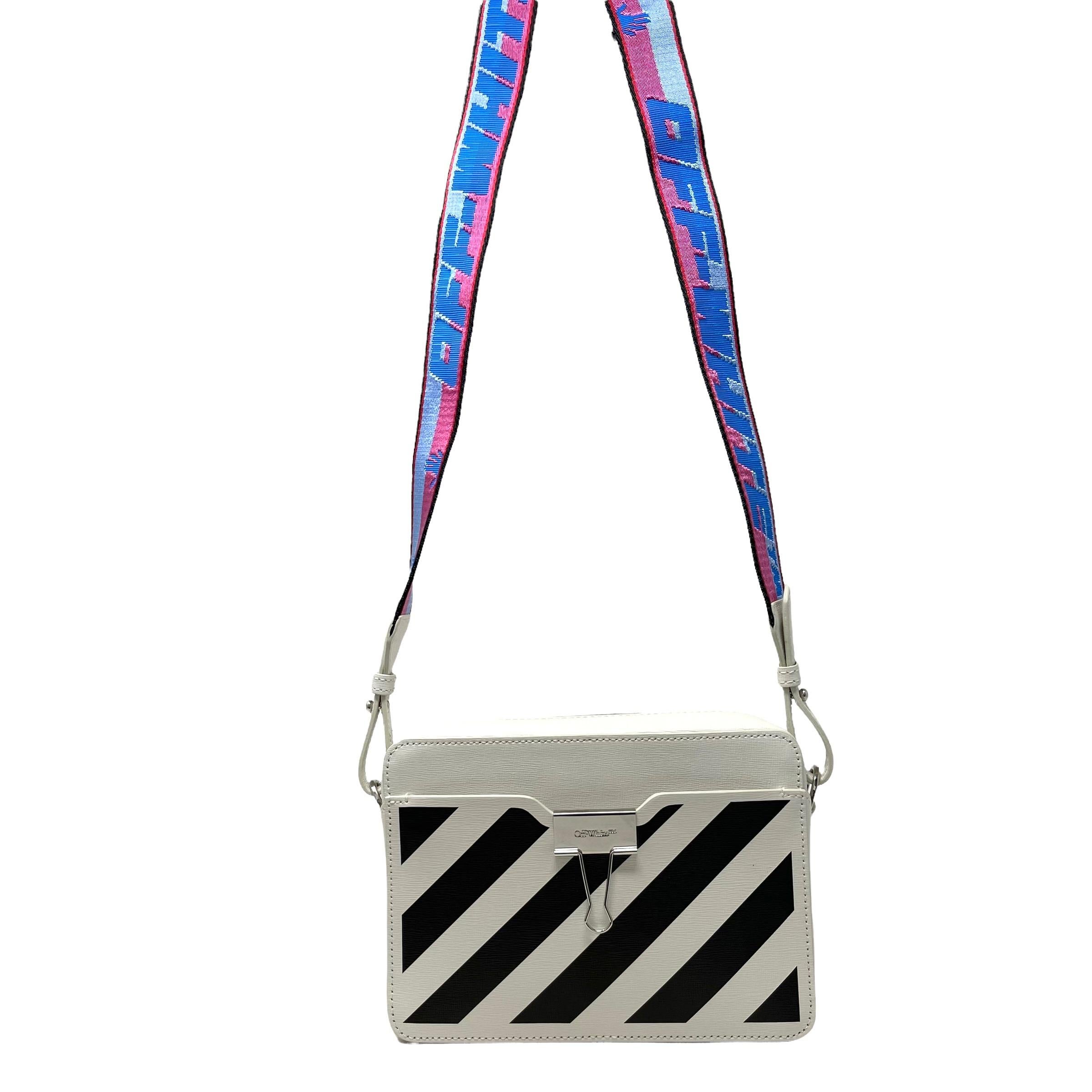 NEW Off-White Virgil Abloh White Diagonal Stripes Binder Leather Shoulder Bag For Sale 1