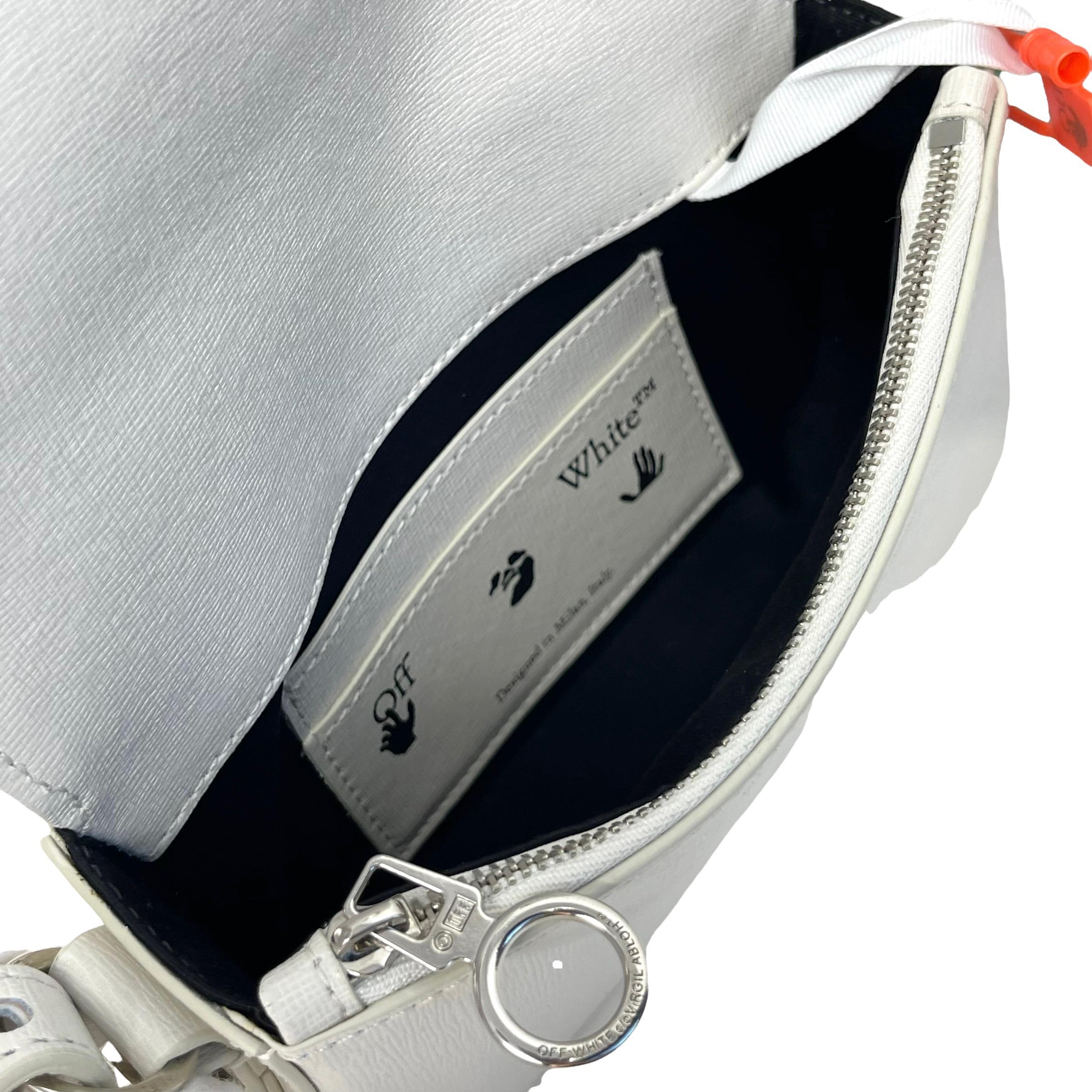 NEW Off-White Virgil Abloh White Diagonal Stripes Binder Leather Shoulder Bag For Sale 3