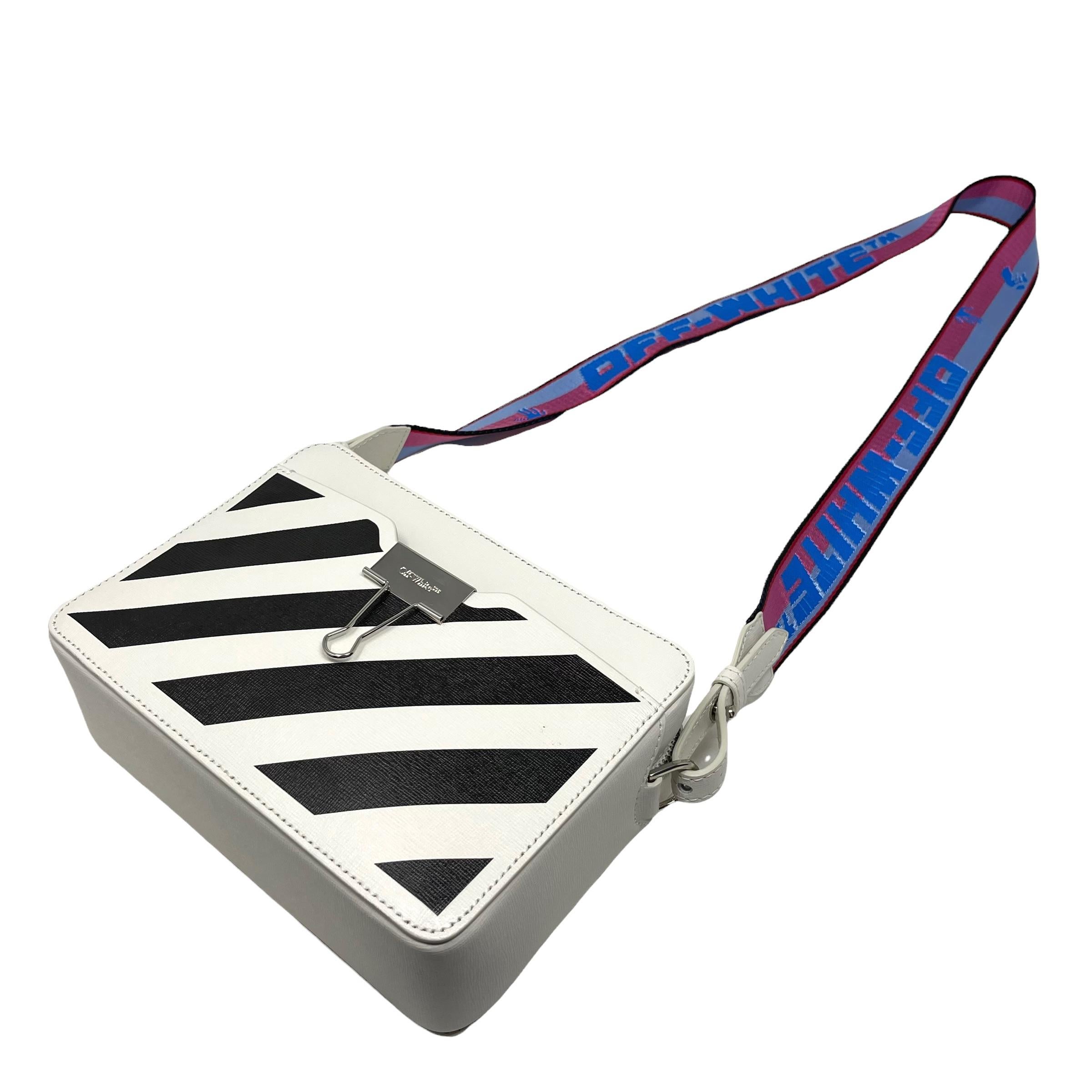 NEW Off-White Virgil Abloh White Diagonal Stripes Binder Leather Shoulder Bag For Sale 4