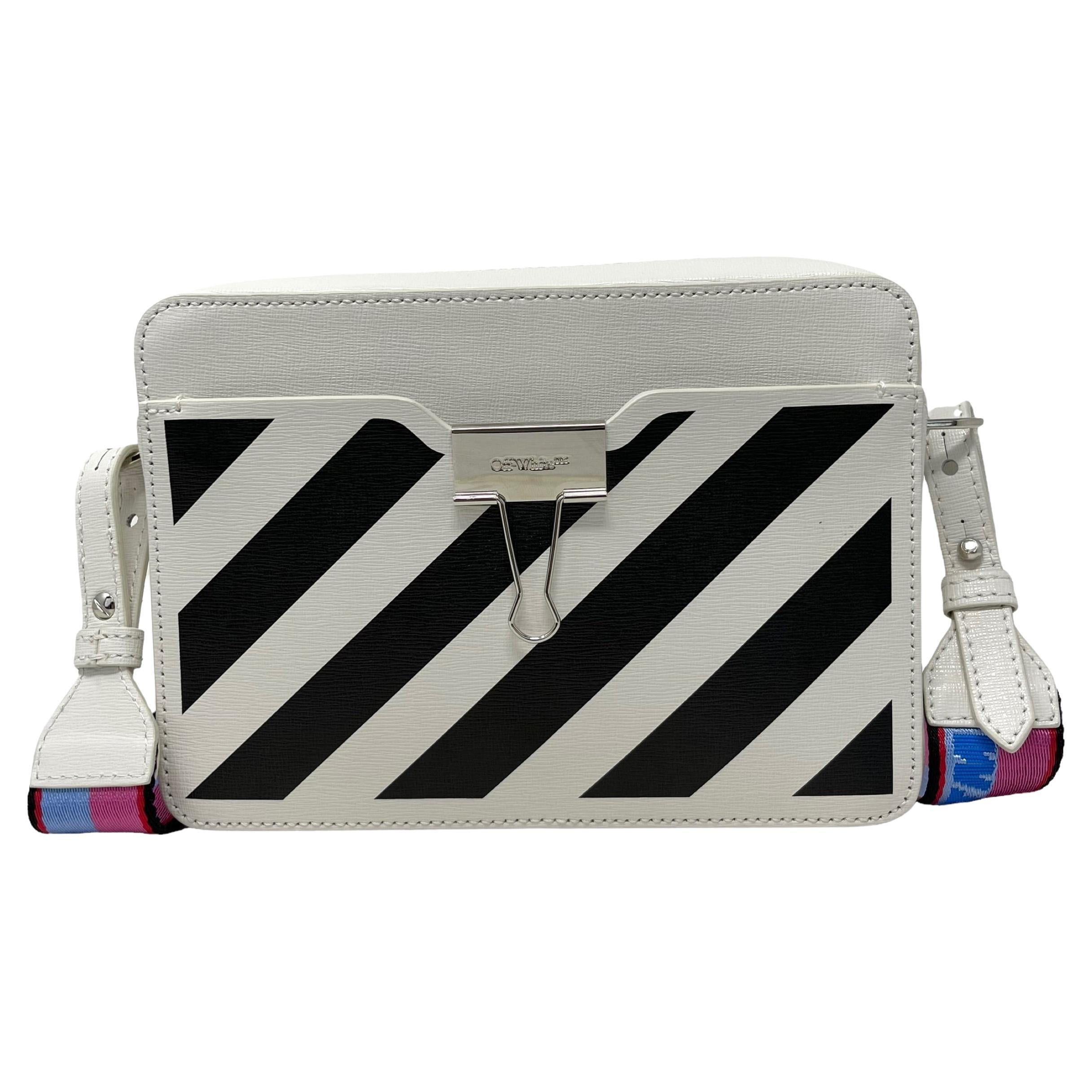 NEW Off-White Virgil Abloh White Diagonal Stripes Binder Leather Shoulder Bag For Sale