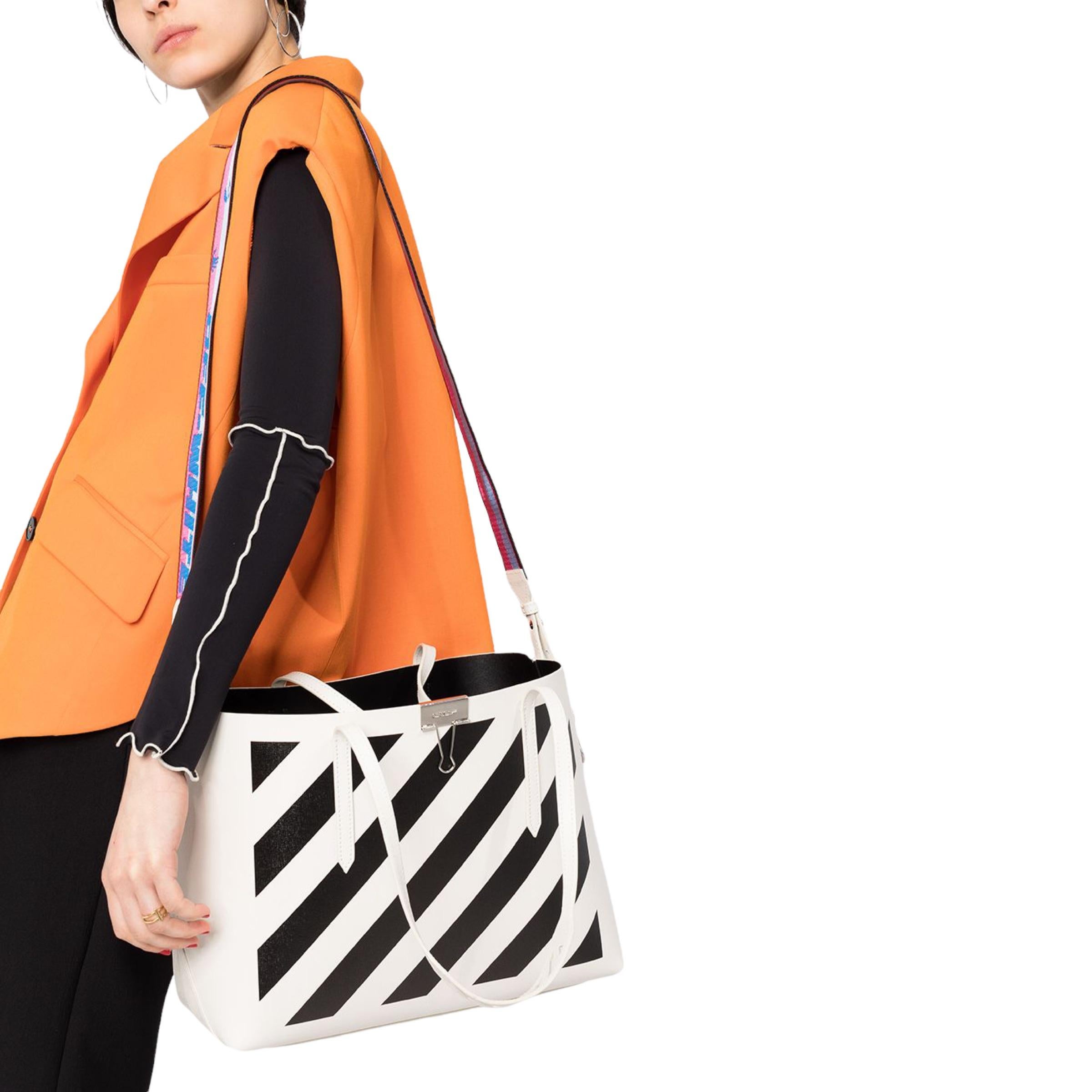 NEU Off-White Virgil Abloh Weiße Tragetasche aus Leder mit diagonalen Streifen Binder im Angebot 6