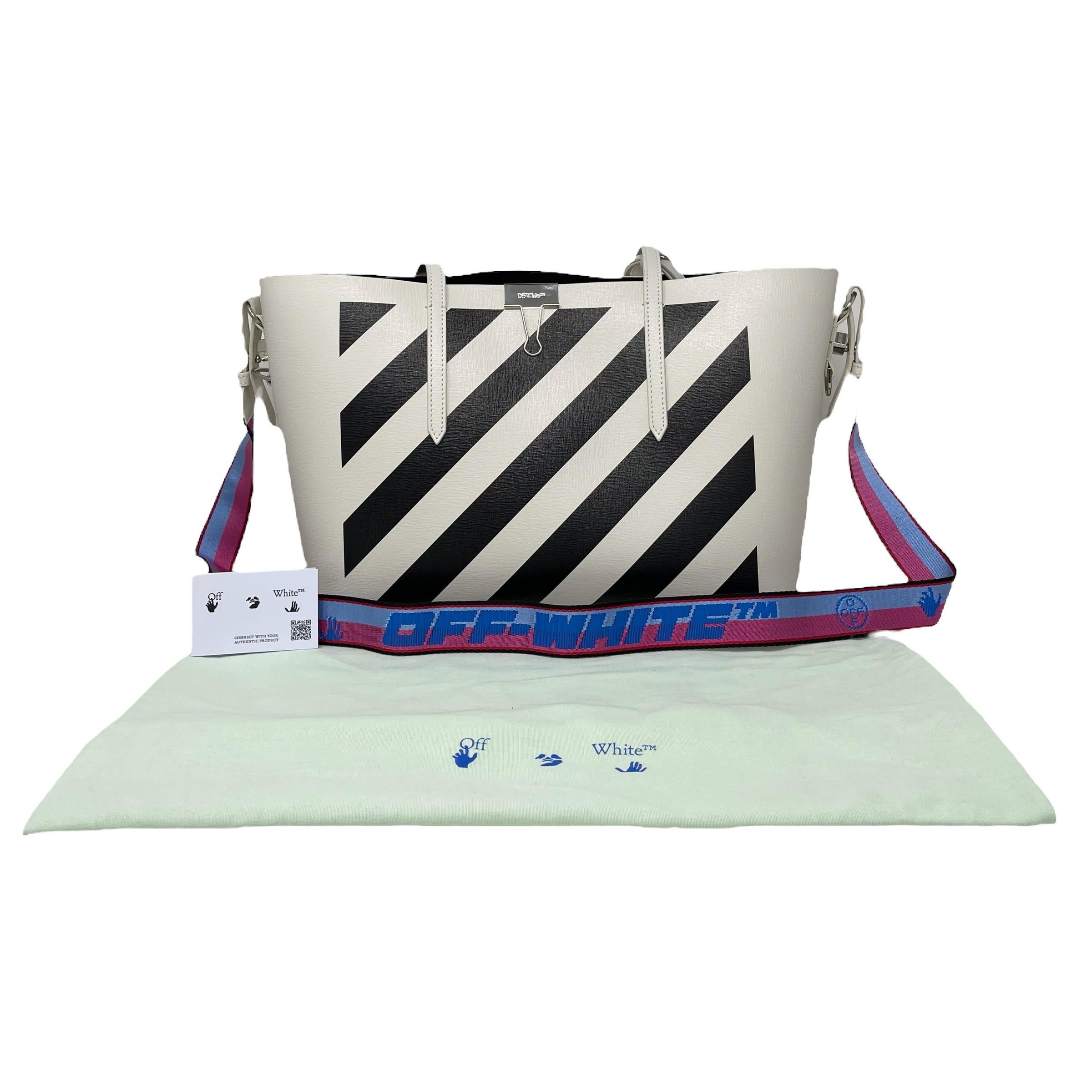 NEU Off-White Virgil Abloh Weiße Tragetasche aus Leder mit diagonalen Streifen Binder im Angebot 7