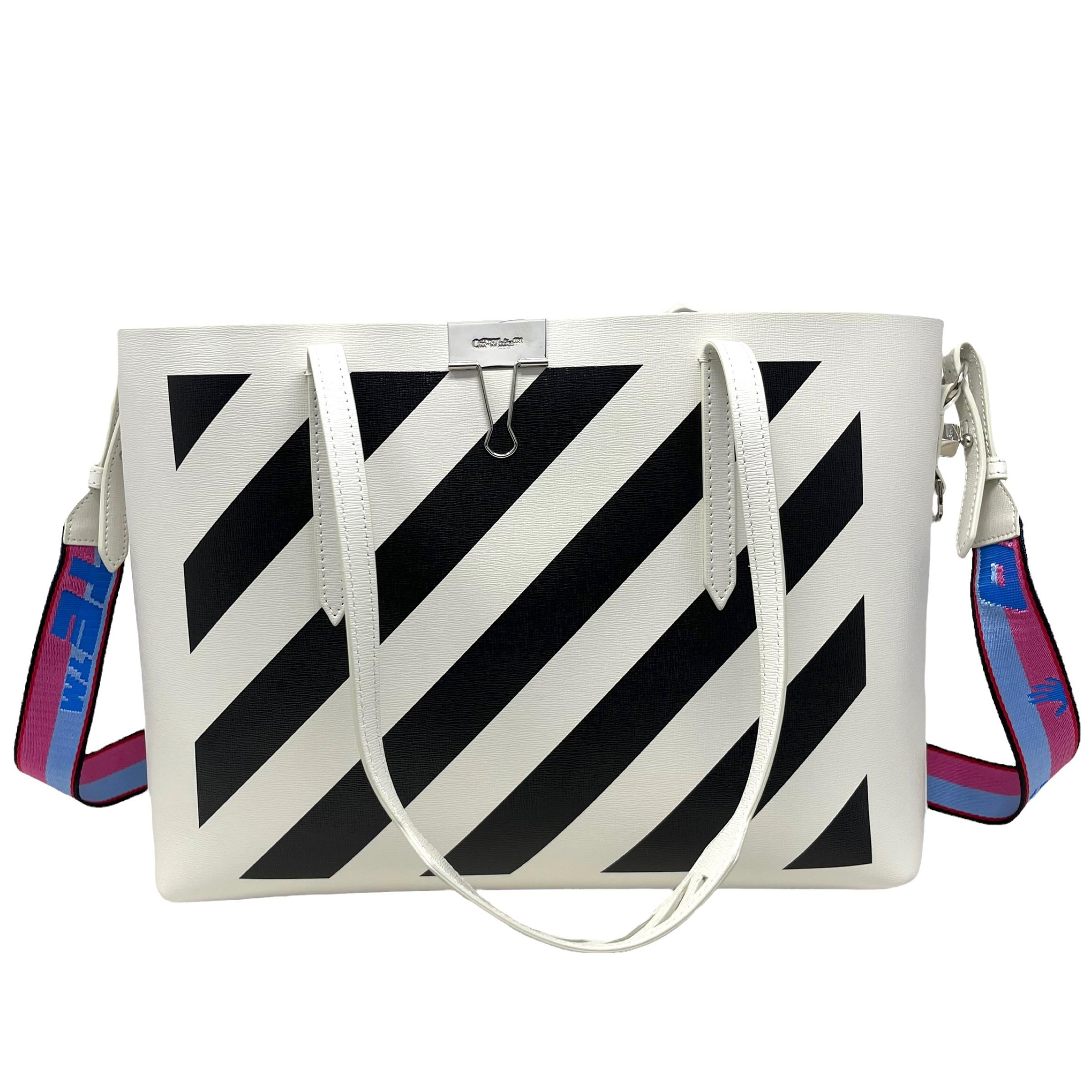 NEU Off-White Virgil Abloh Weiße Tragetasche aus Leder mit diagonalen Streifen Binder (Grau) im Angebot