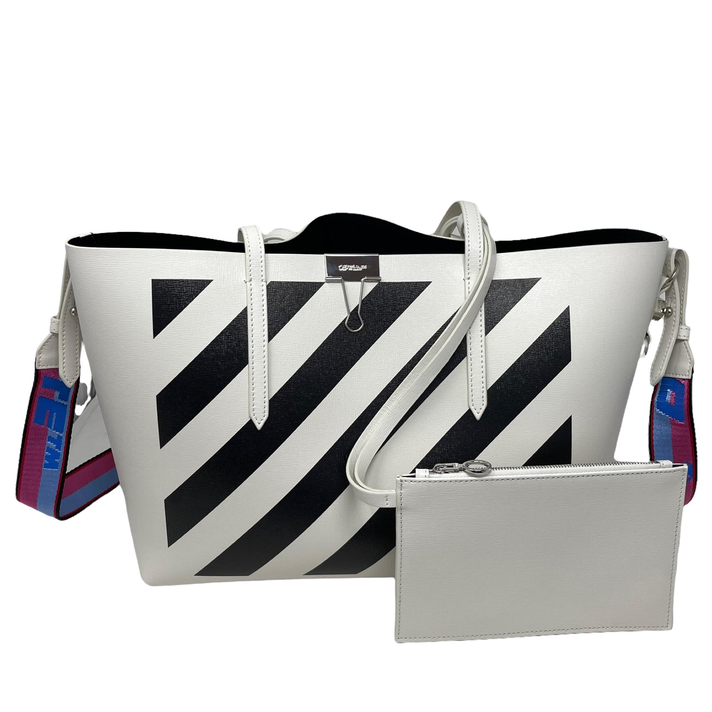 NEU Off-White Virgil Abloh Weiße Tragetasche aus Leder mit diagonalen Streifen Binder im Zustand „Neu“ im Angebot in San Marcos, CA