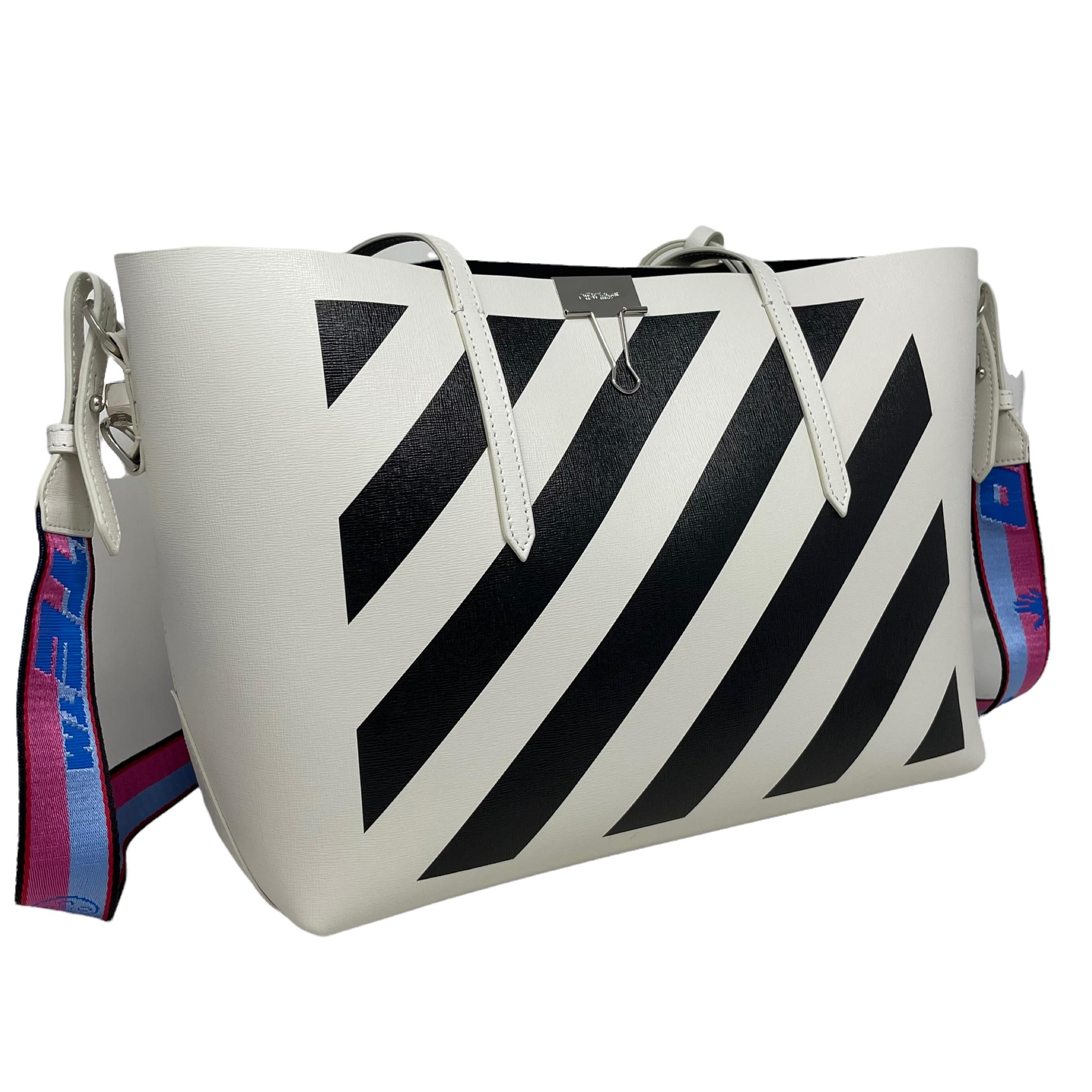 NEU Off-White Virgil Abloh Weiße Tragetasche aus Leder mit diagonalen Streifen Binder Damen im Angebot