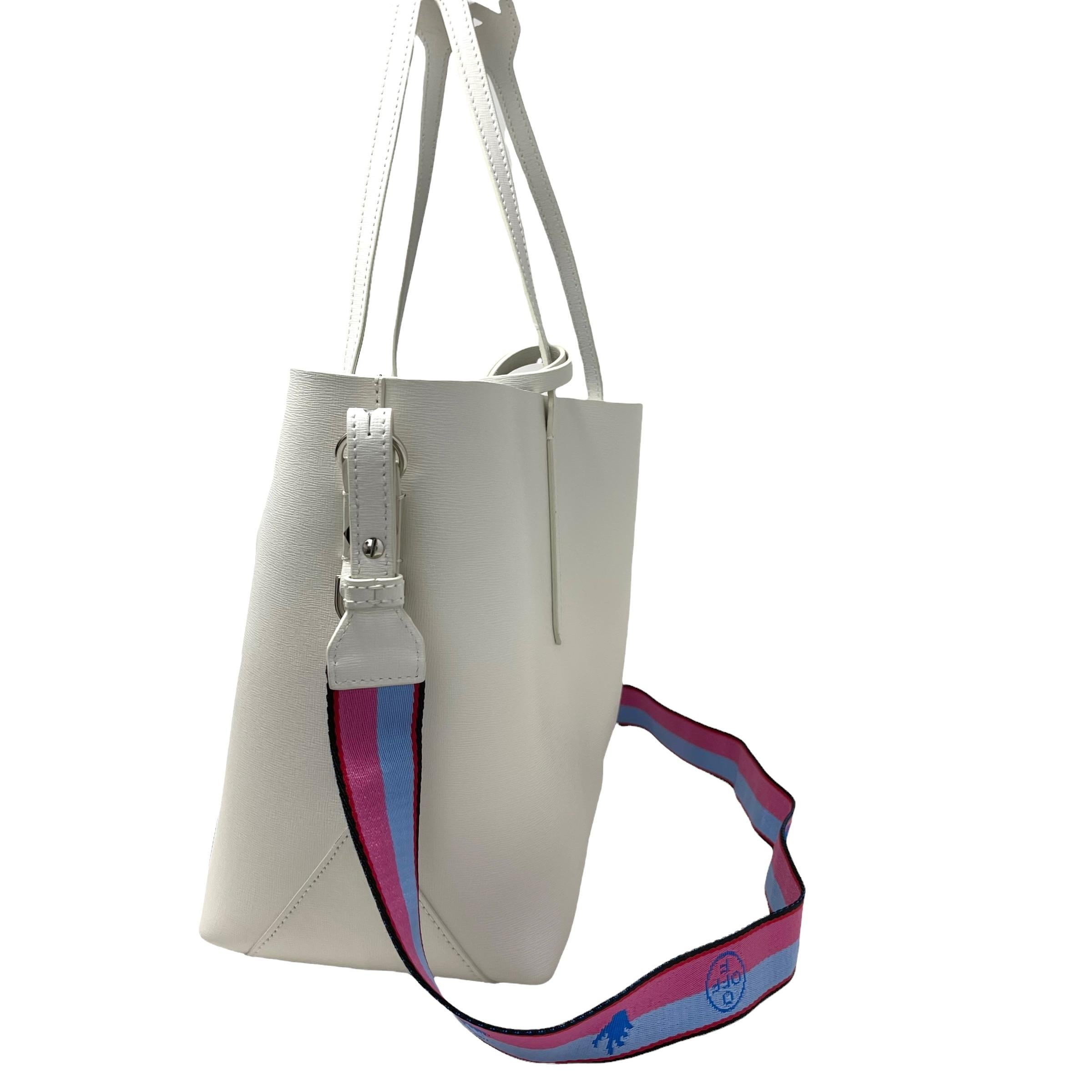 NEU Off-White Virgil Abloh Weiße Tragetasche aus Leder mit diagonalen Streifen Binder im Angebot 1